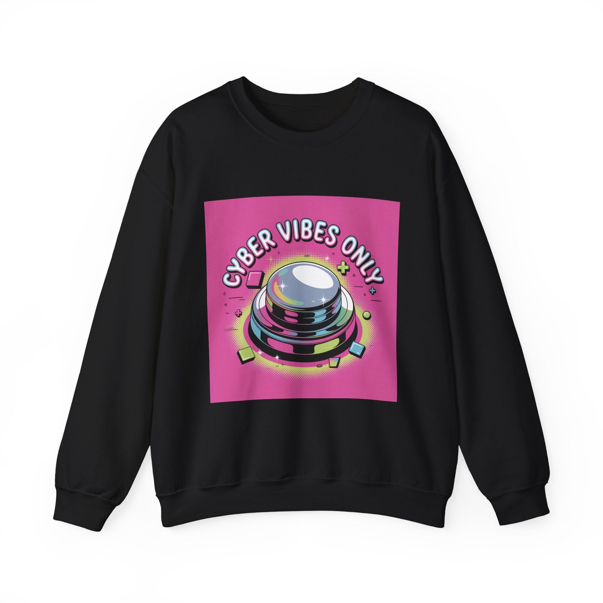 Cyber Vibes Only Crewneck Sweatshirt | Y2K cyber holo aesthetic, chrome text