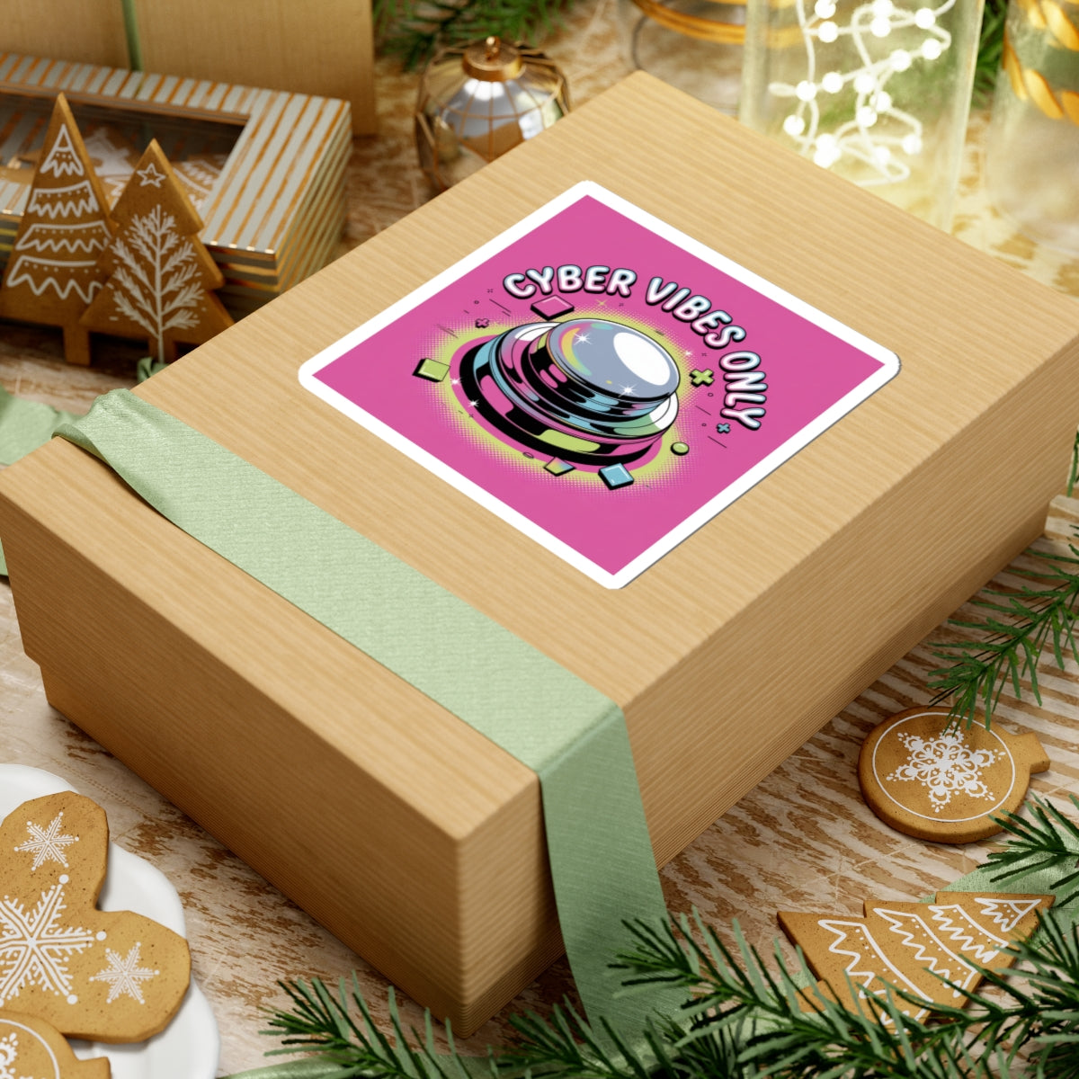 Cyber Vibes Only Sticker | Y2K cyber holo aesthetic, chrome text