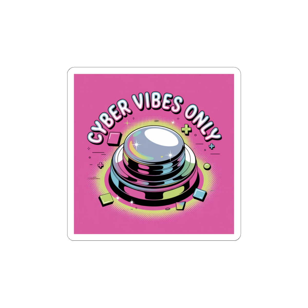 Cyber Vibes Only Sticker | Y2K cyber holo aesthetic, chrome text