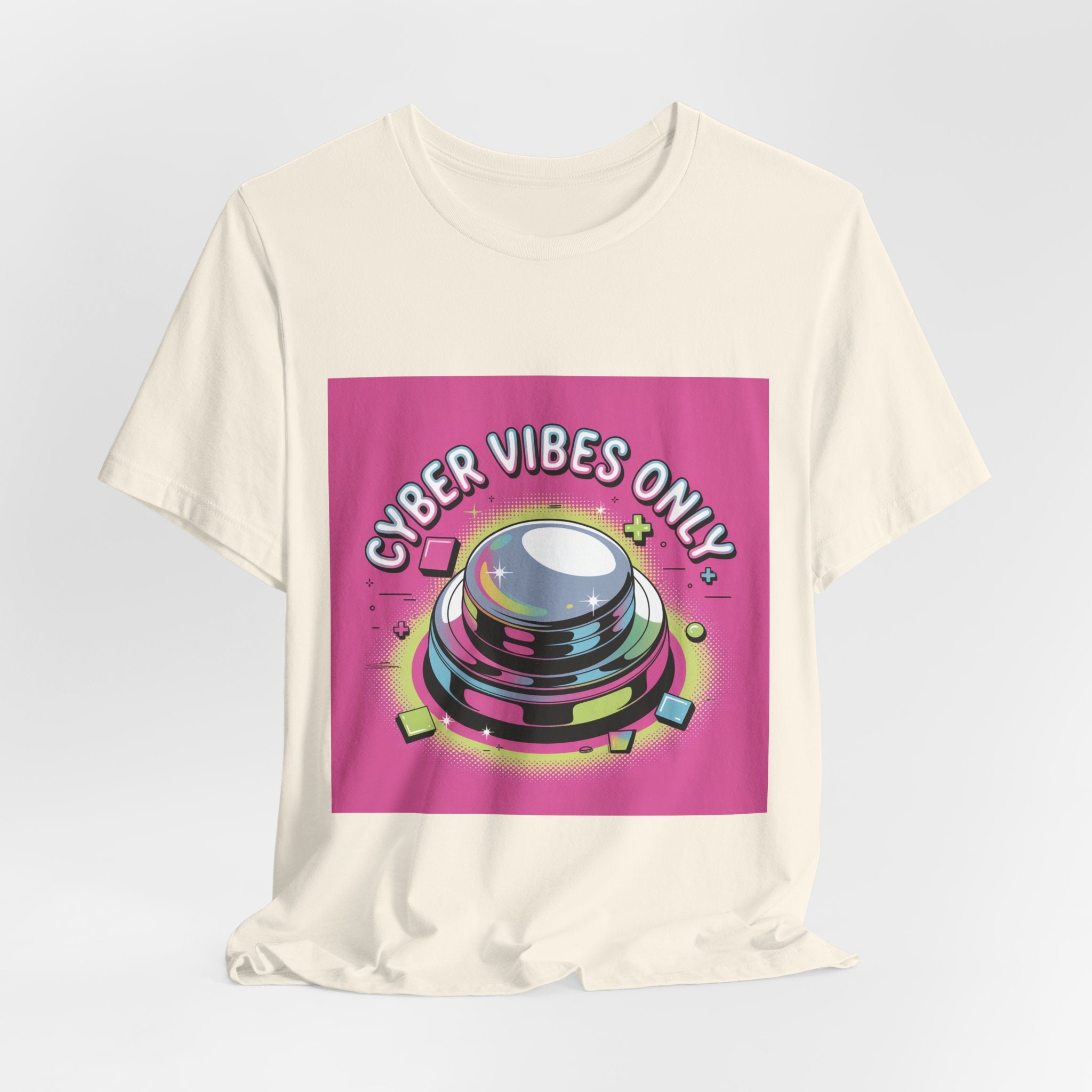 Cyber Vibes Only T-Shirt | Y2K Cyber Holo, Retro Tech Chrome Text