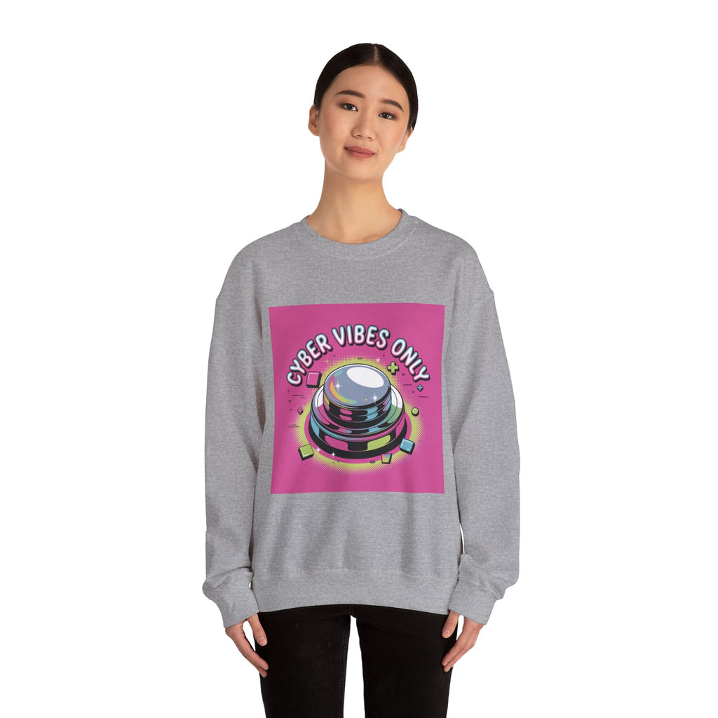 Cyber Vibes Only Crewneck Sweatshirt | Y2K cyber holo aesthetic, chrome text