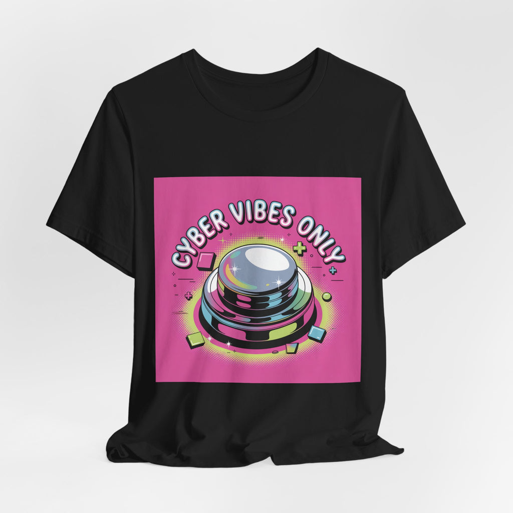 Cyber Vibes Only T-Shirt | Y2K Cyber Holo, Retro Tech Chrome Text