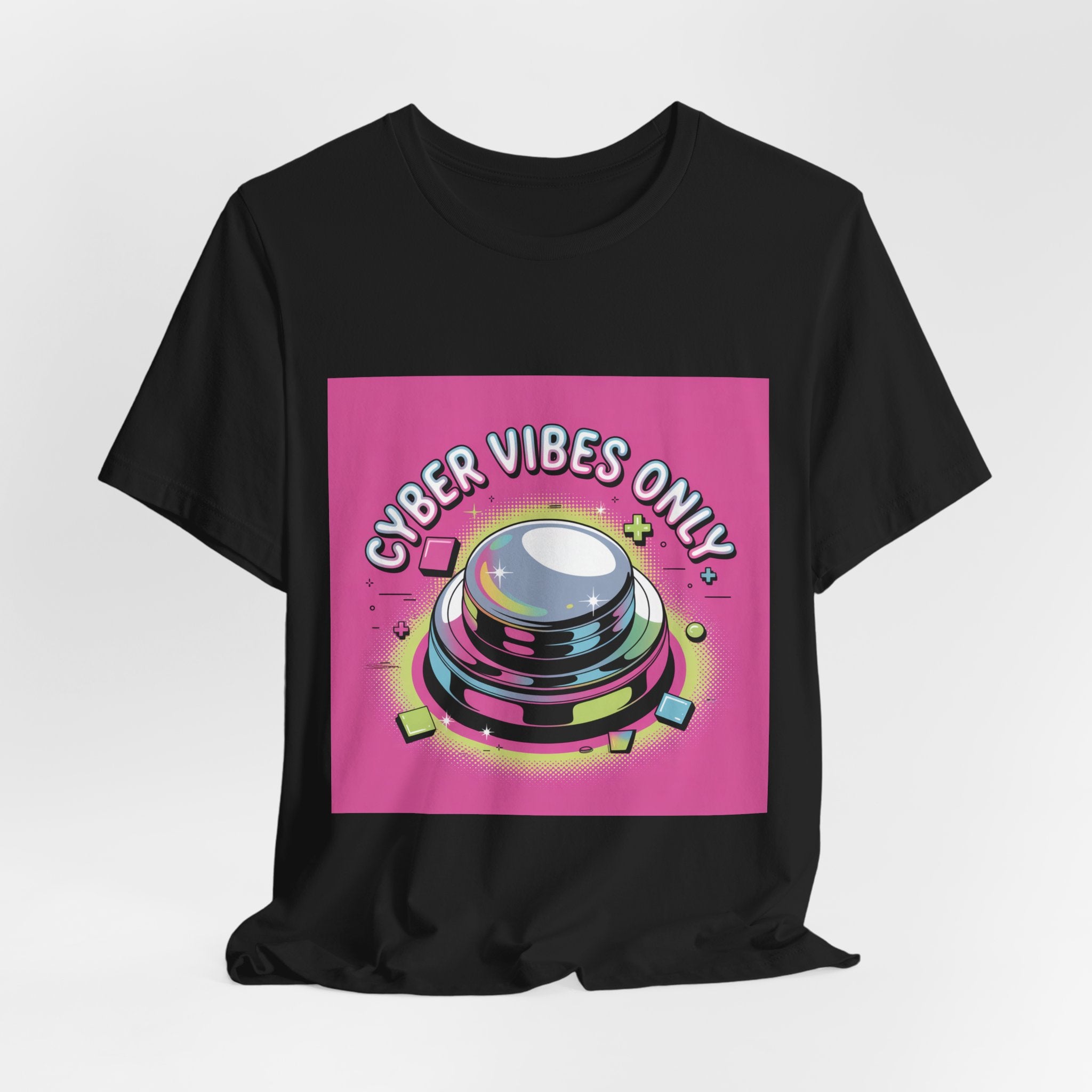 Cyber Vibes Only T-Shirt | Y2K Cyber Holo, Retro Tech Chrome Text