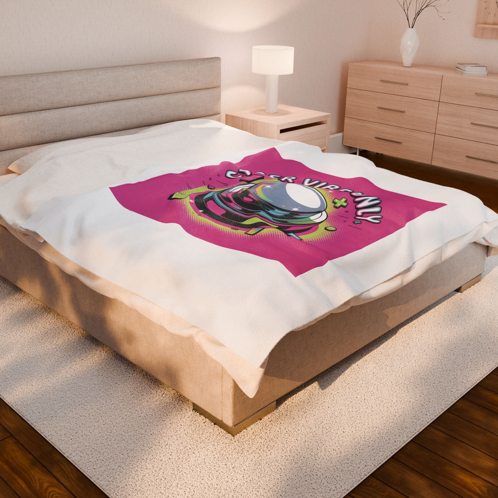 Cyber Vibes Only Plush Blanket | Y2K Cyber Holo, Retro Tech Chrome Text