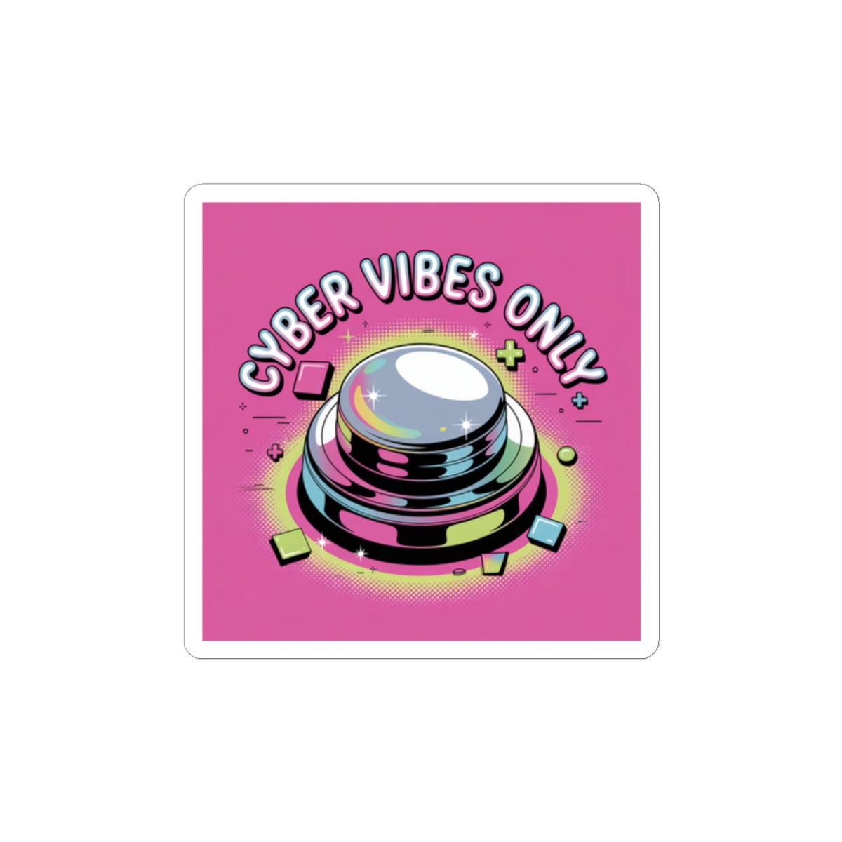 Cyber Vibes Only Sticker | Y2K cyber holo aesthetic, chrome text
