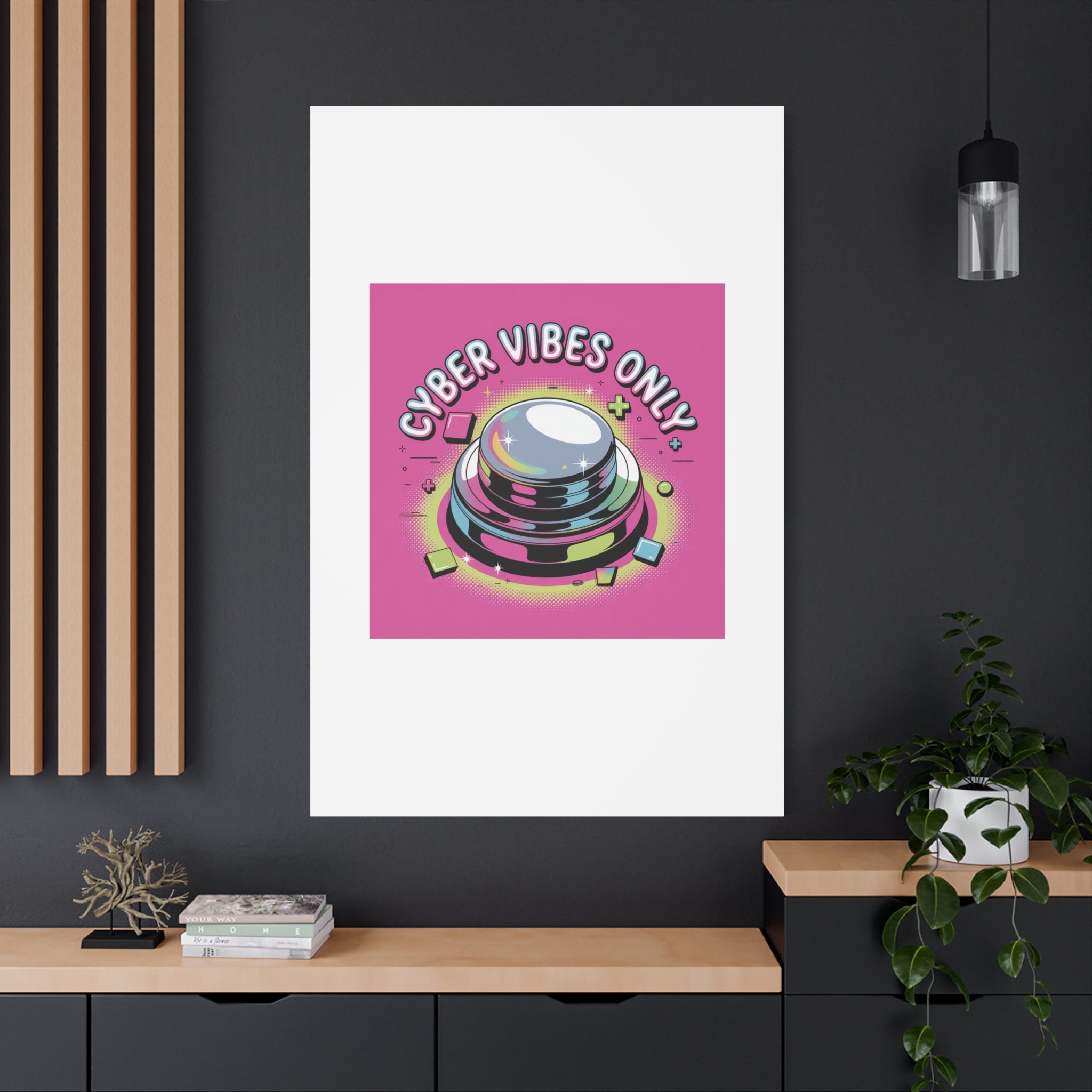 Cyber Vibes Only Canvas | Y2K cyber holo aesthetic, chrome text