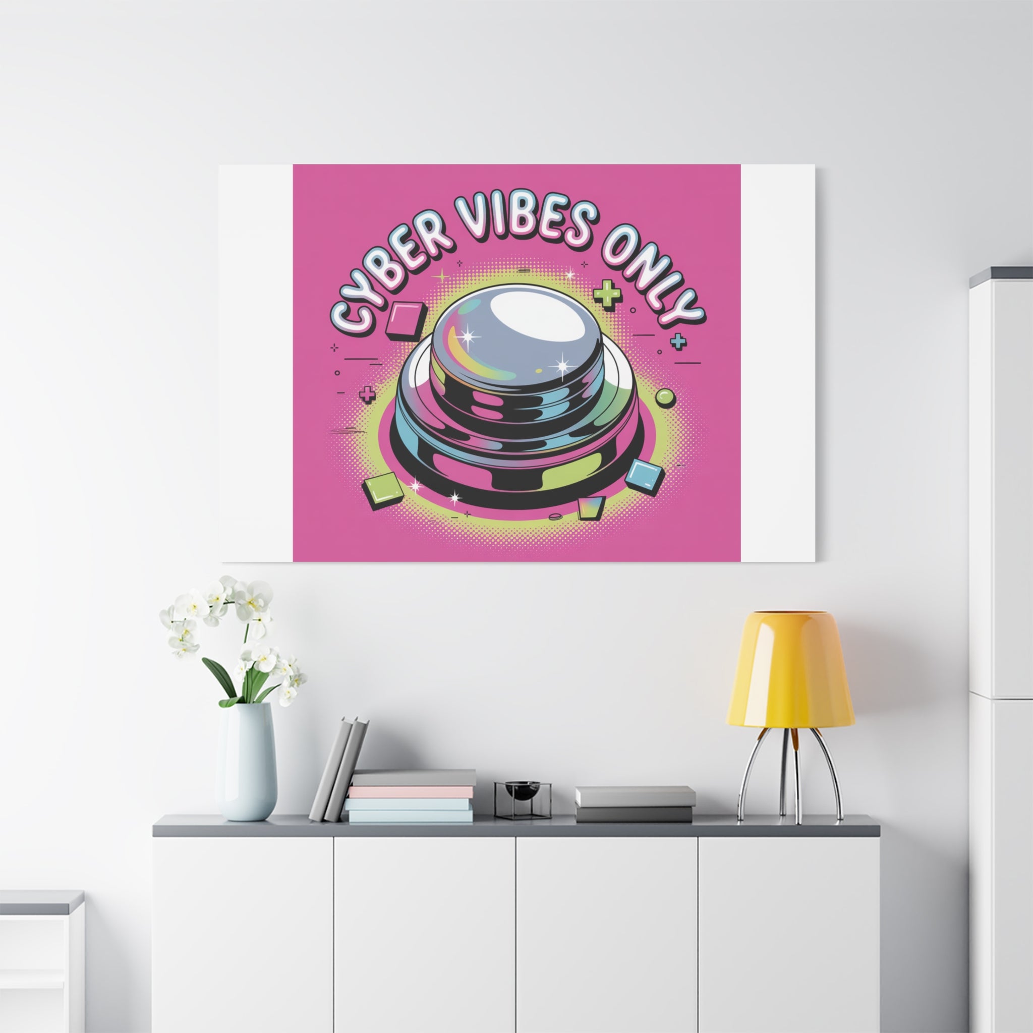 Cyber Vibes Only Canvas | Y2K cyber holo aesthetic, chrome text