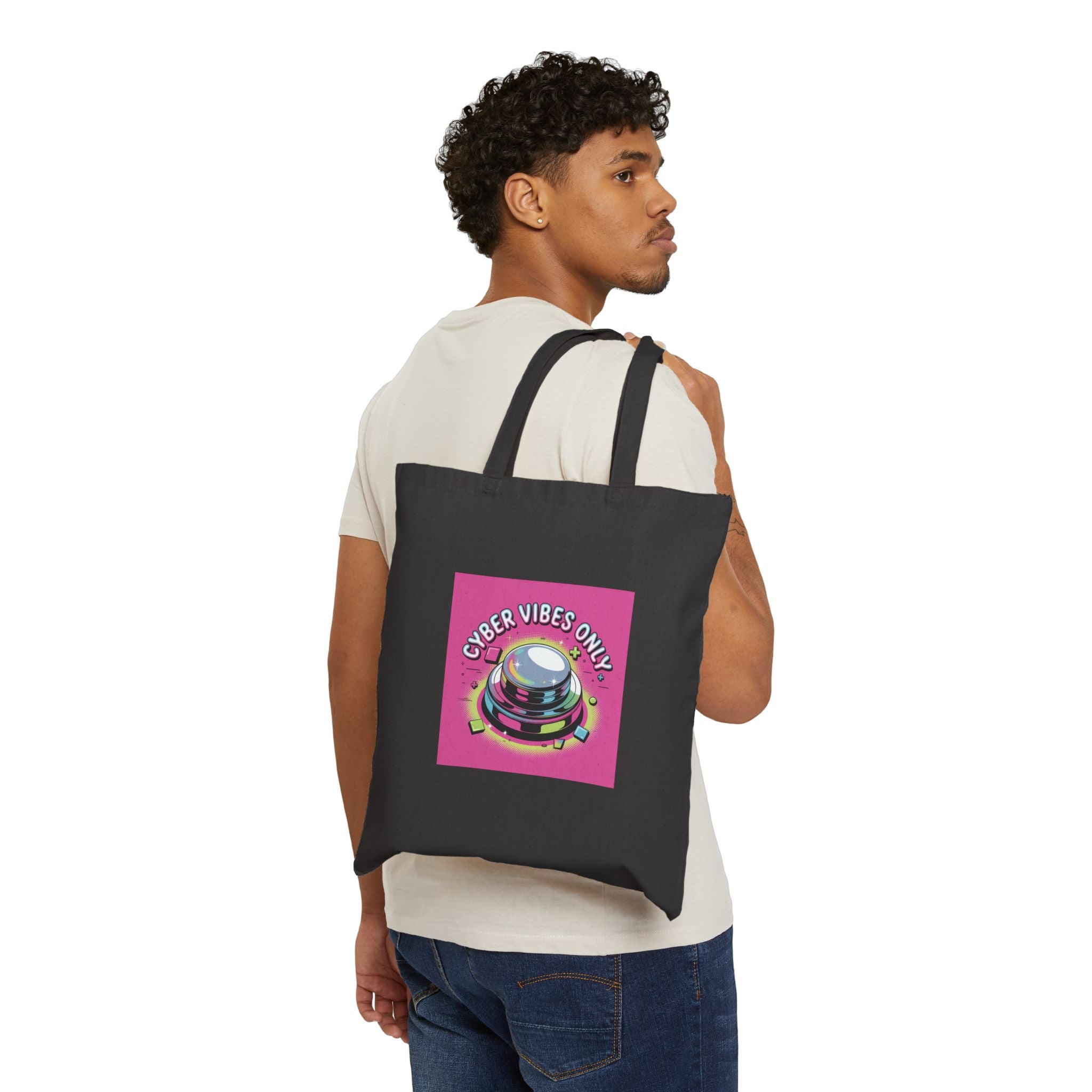 Cyber Vibes Only Tote | Y2K cyber holo aesthetic, retro tech print