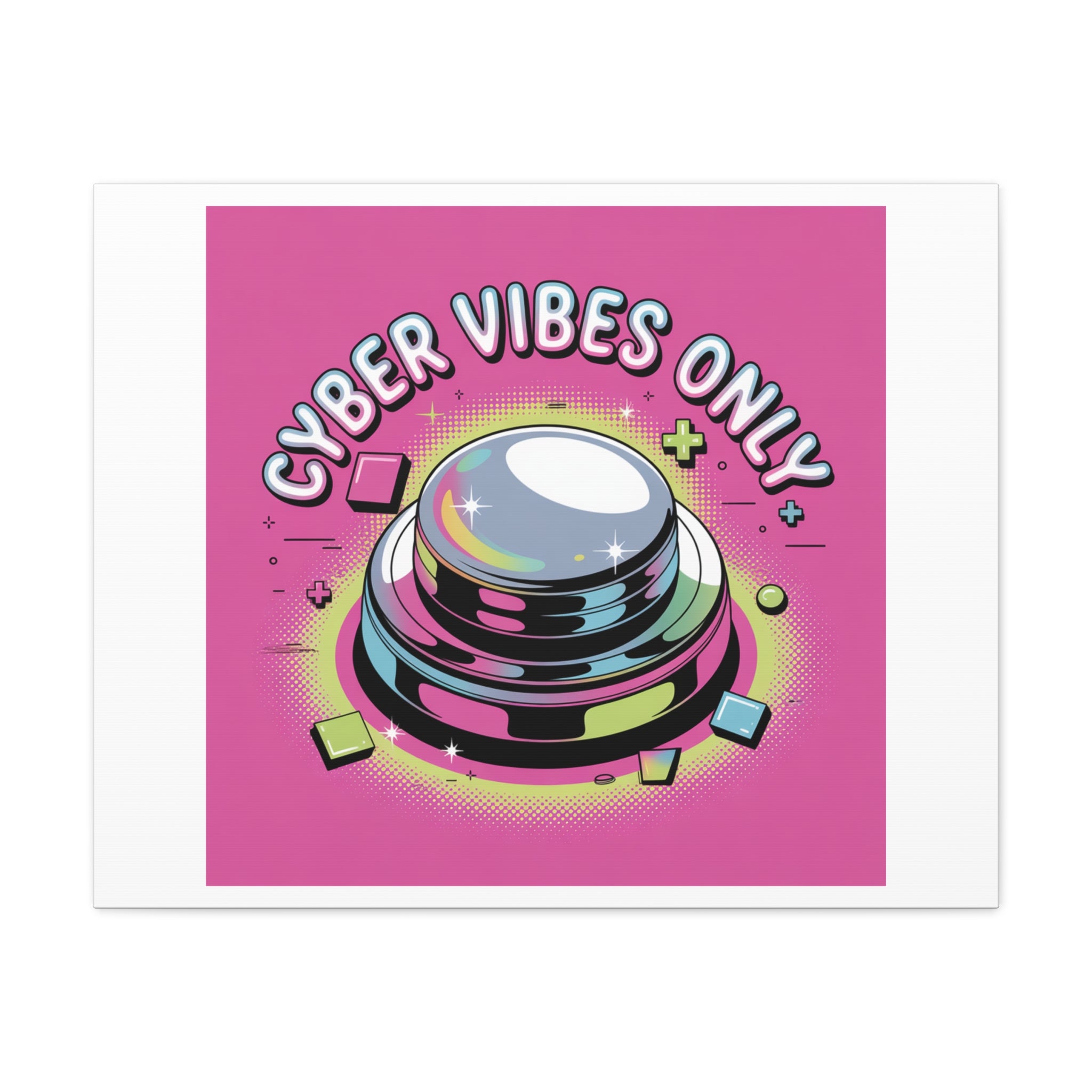 Cyber Vibes Only Canvas | Y2K cyber holo aesthetic, chrome text