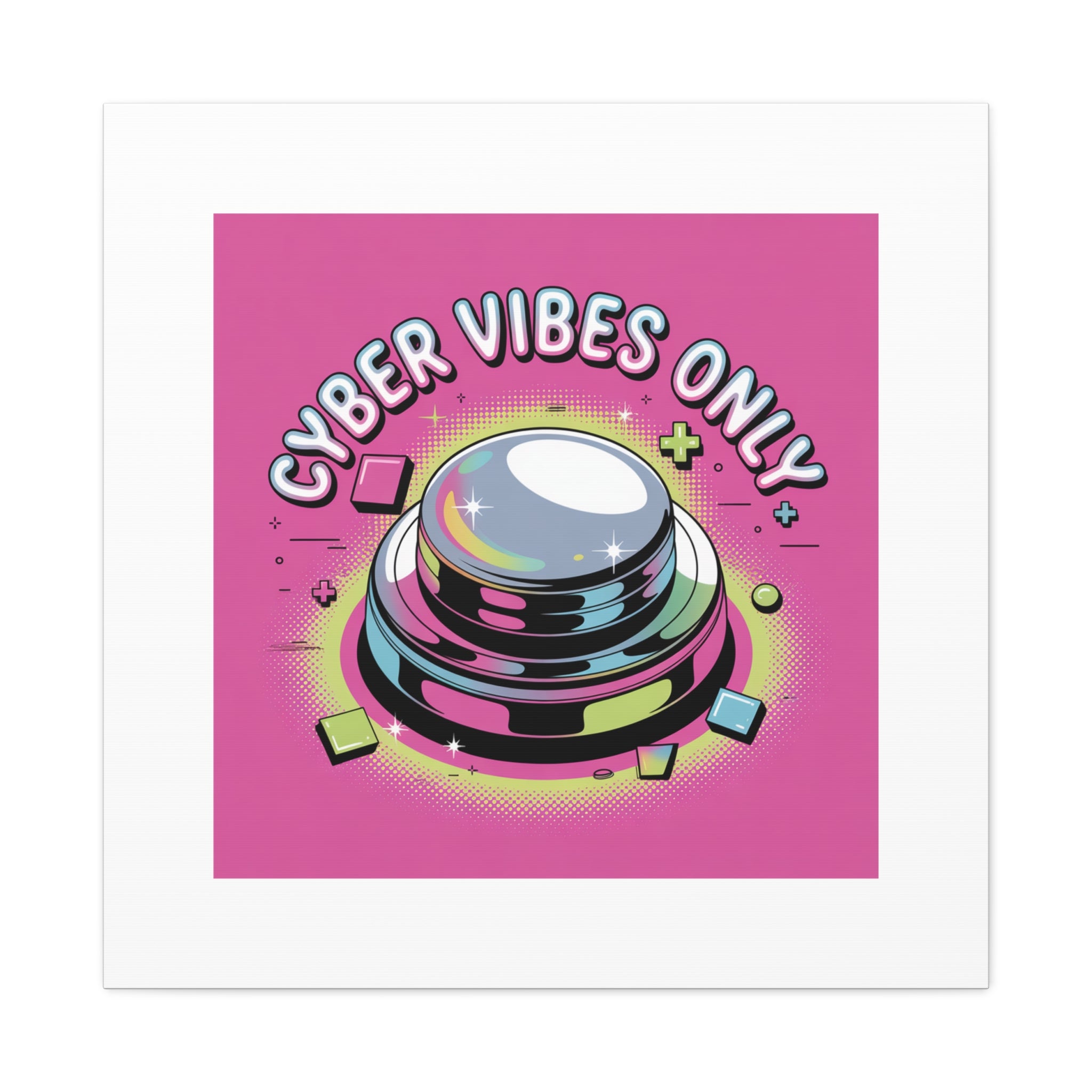 Cyber Vibes Only Canvas | Y2K cyber holo aesthetic, chrome text