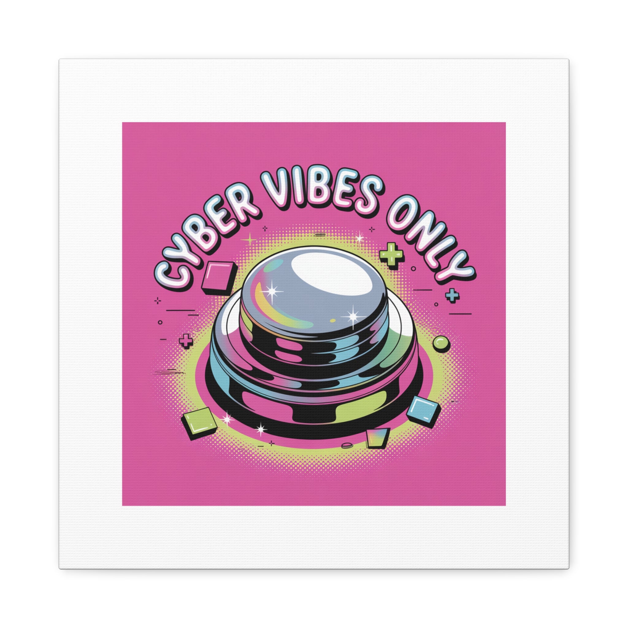 Cyber Vibes Only Canvas | Y2K cyber holo aesthetic, chrome text
