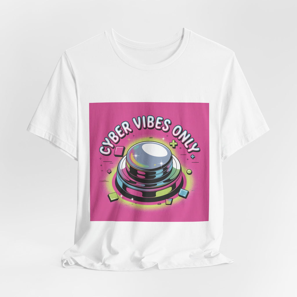 Cyber Vibes Only T-Shirt | Y2K Cyber Holo, Retro Tech Chrome Text