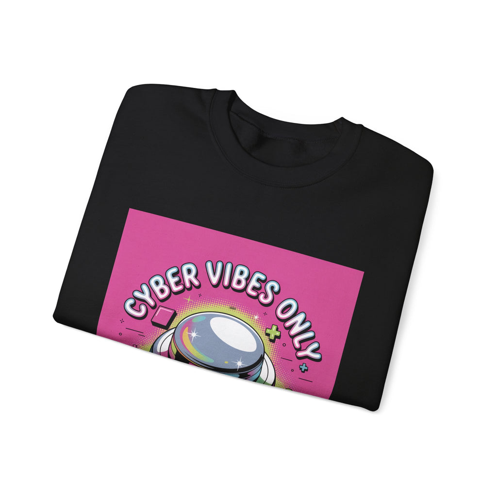 Cyber Vibes Only Crewneck Sweatshirt | Y2K cyber holo aesthetic, chrome text