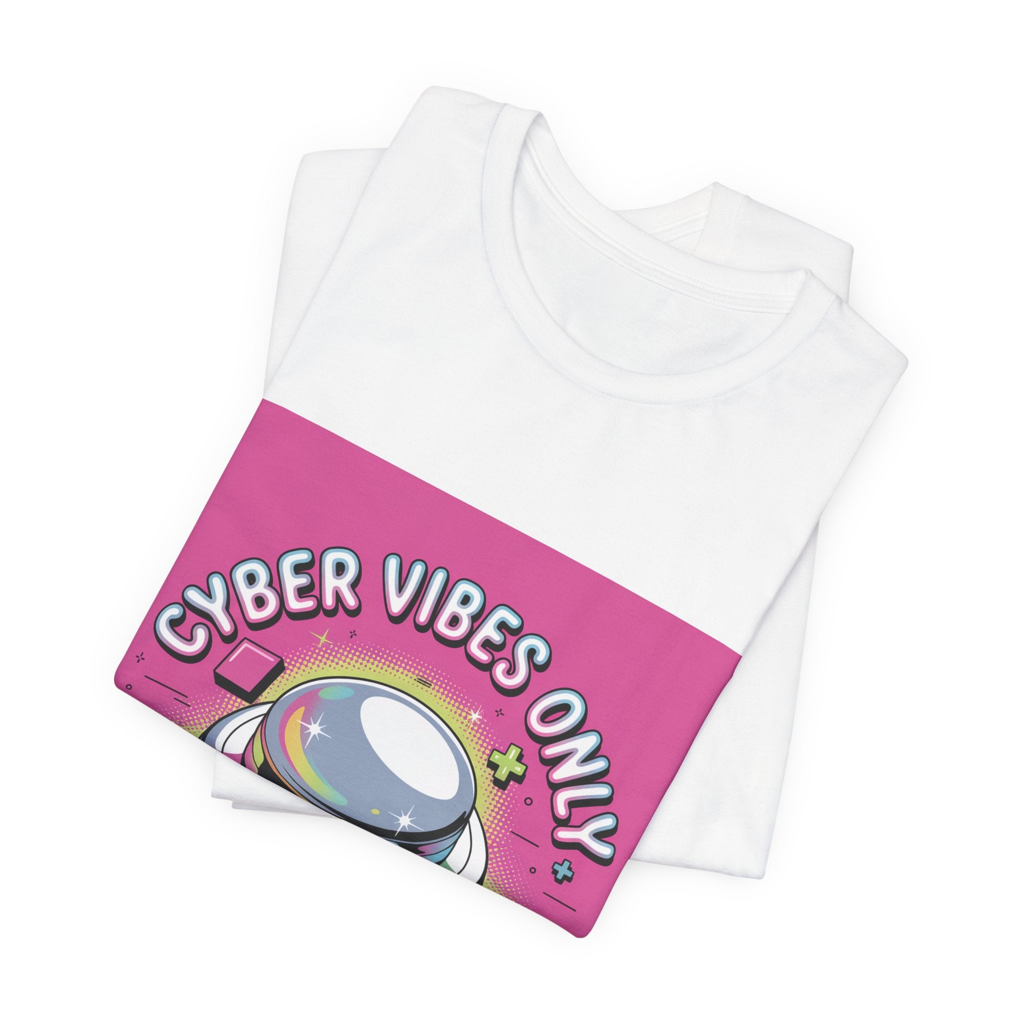 Cyber Vibes Only T-Shirt | Y2K Cyber Holo, Retro Tech Chrome Text