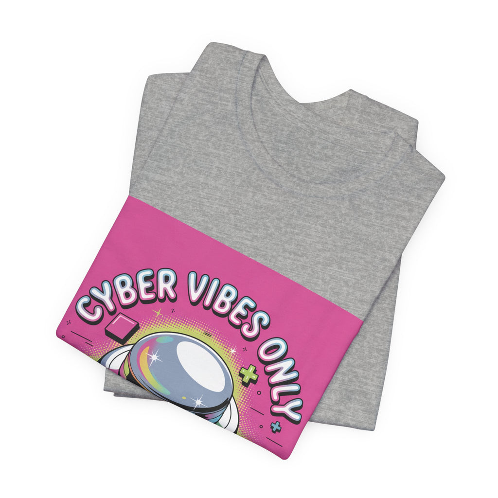 Cyber Vibes Only T-Shirt | Y2K Cyber Holo, Retro Tech Chrome Text