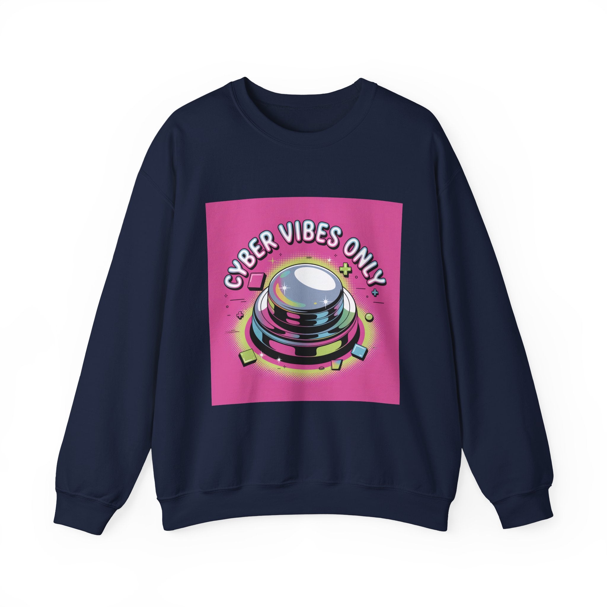 Cyber Vibes Only Crewneck Sweatshirt | Y2K cyber holo aesthetic, chrome text