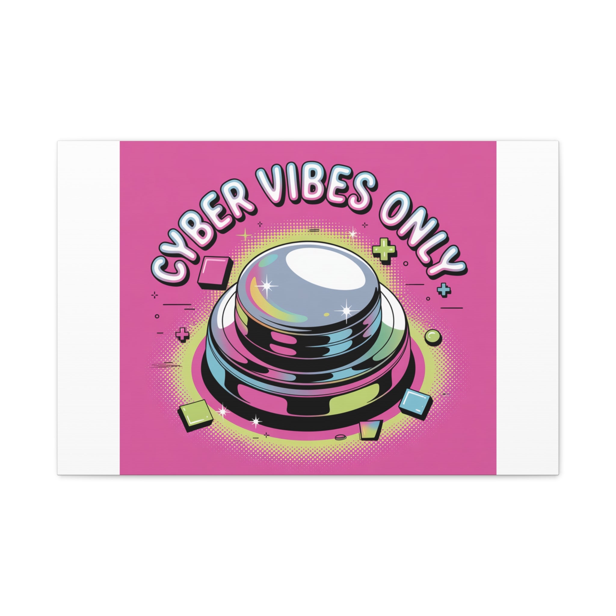 Cyber Vibes Only Canvas | Y2K cyber holo aesthetic, chrome text