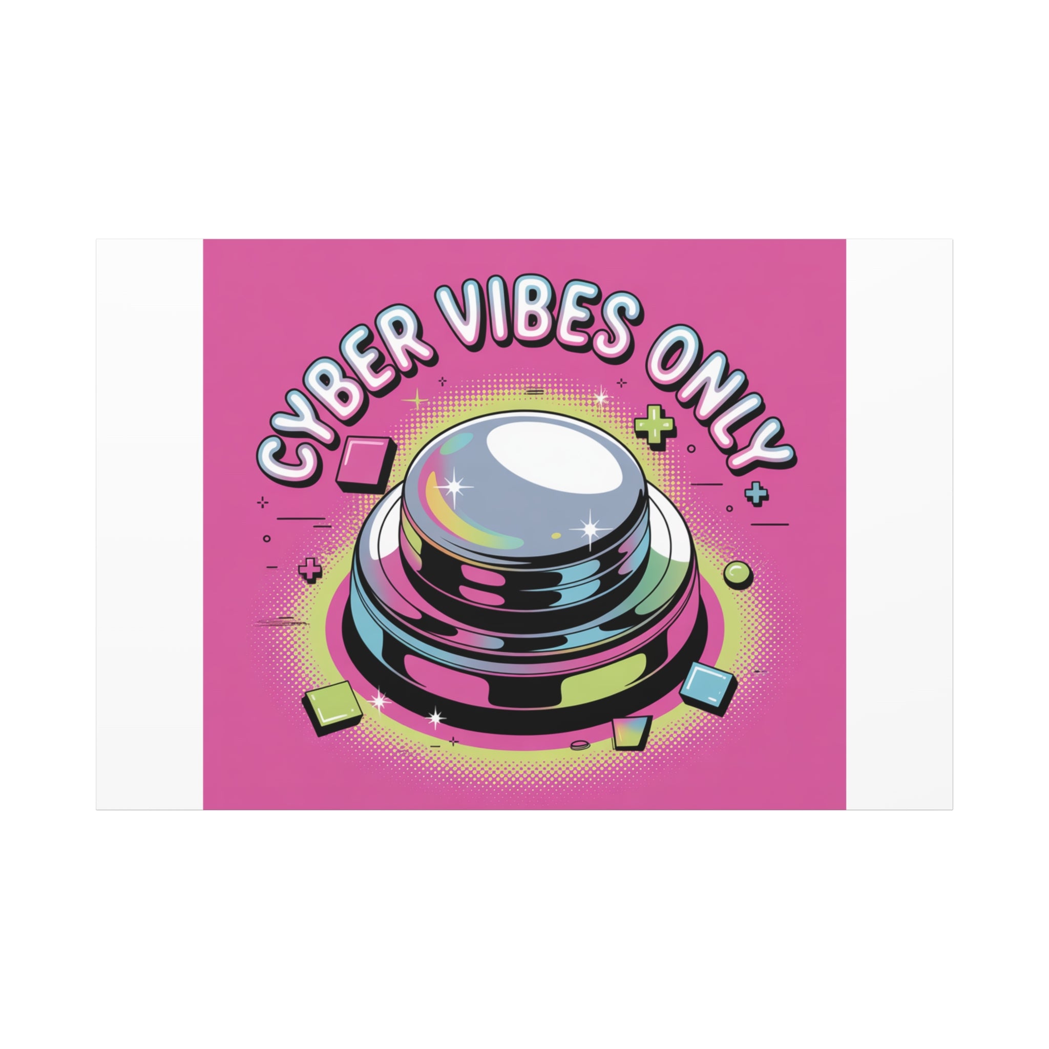 Cyber Vibes Only Canvas | Y2K cyber holo aesthetic, chrome text