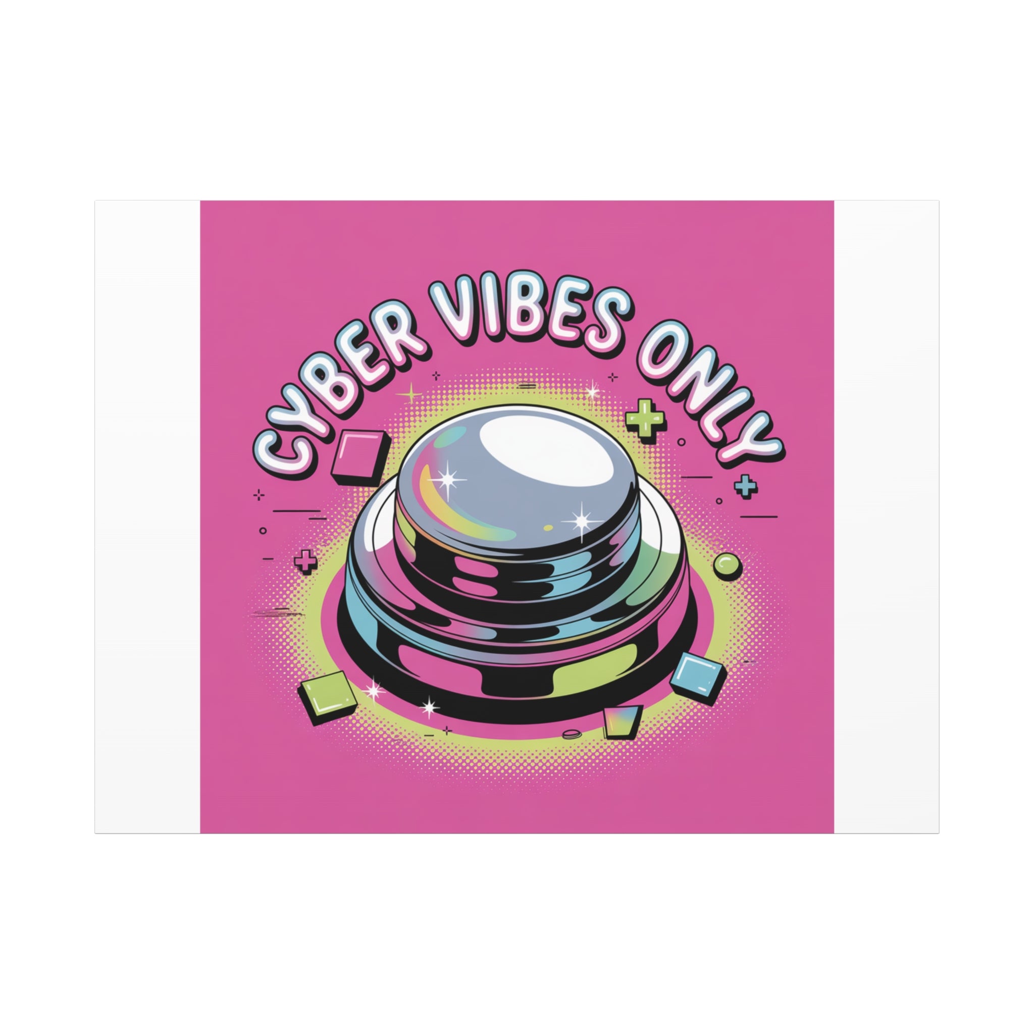 Cyber Vibes Only Canvas | Y2K cyber holo aesthetic, chrome text