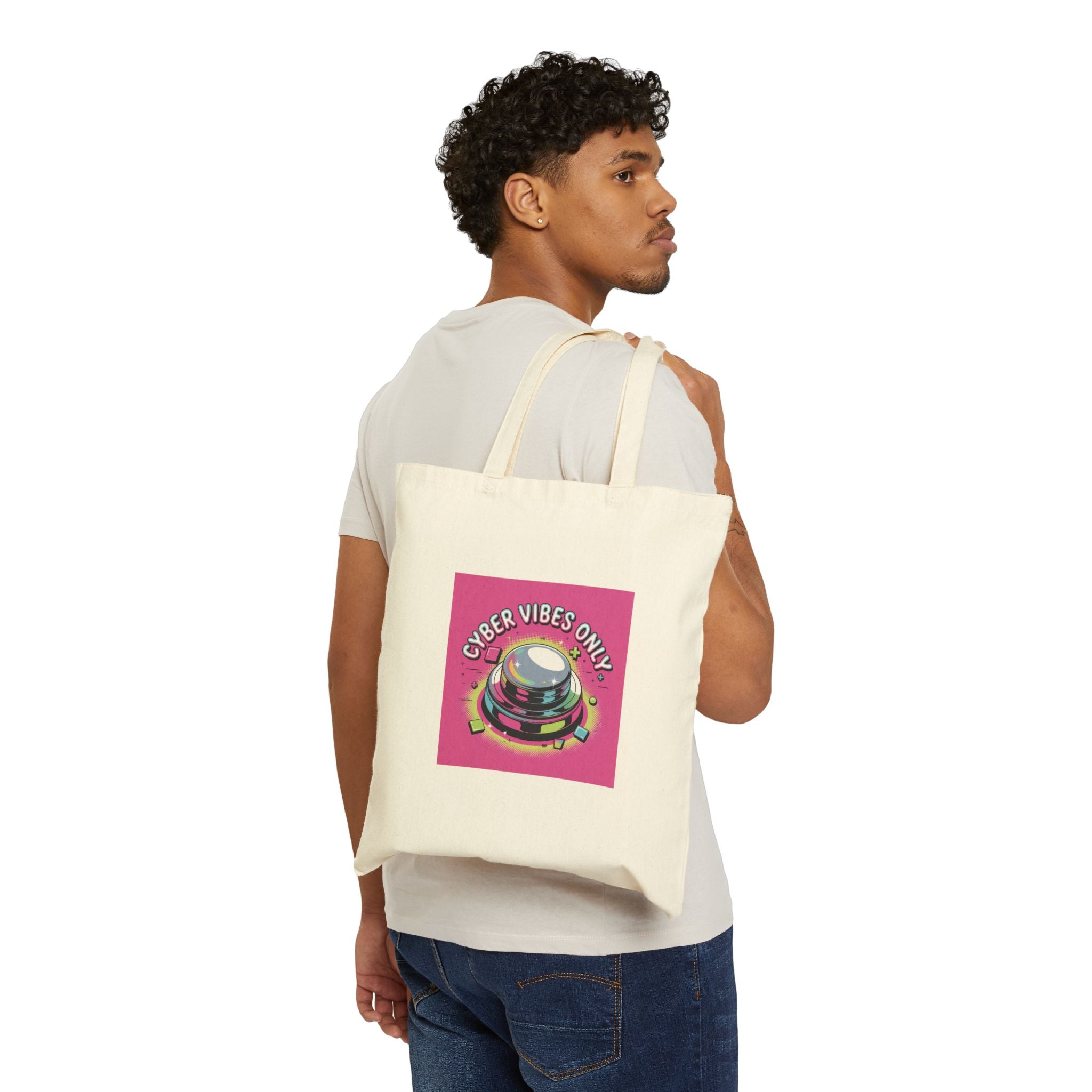 Cyber Vibes Only Tote | Y2K cyber holo aesthetic, retro tech print