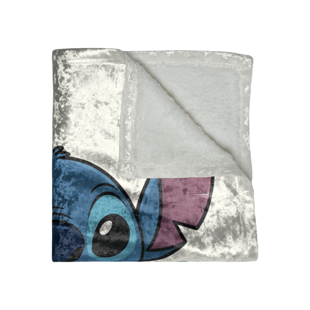 Crushed Velvet Blanket — Cute Stitch Character Floral Throw Blanket