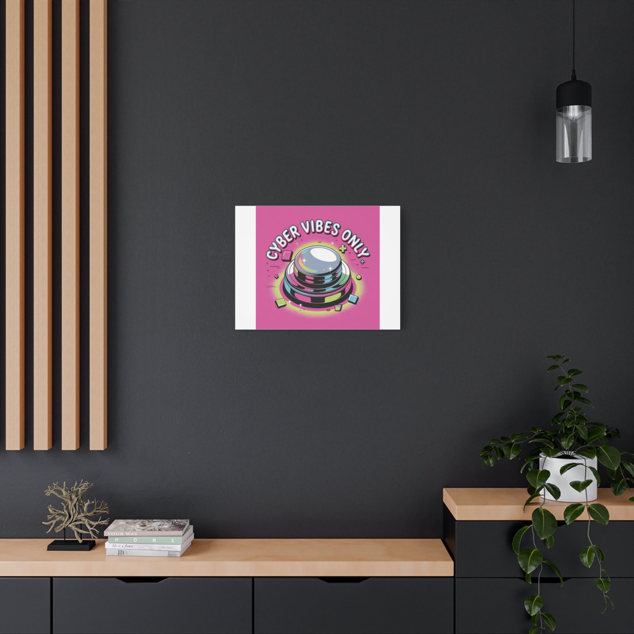 Cyber Vibes Only Canvas | Y2K cyber holo aesthetic, chrome text