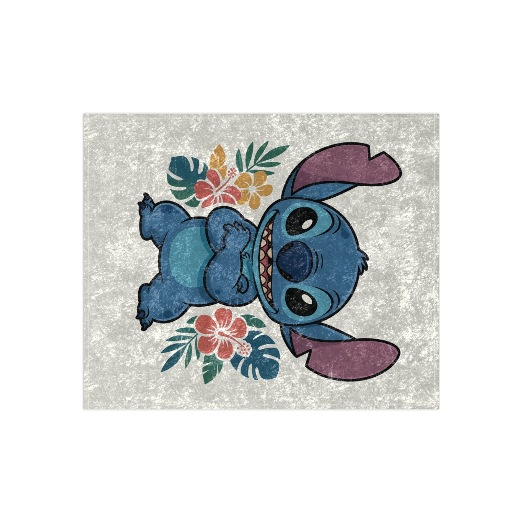 Crushed Velvet Blanket — Cute Stitch Character Floral Throw Blanket