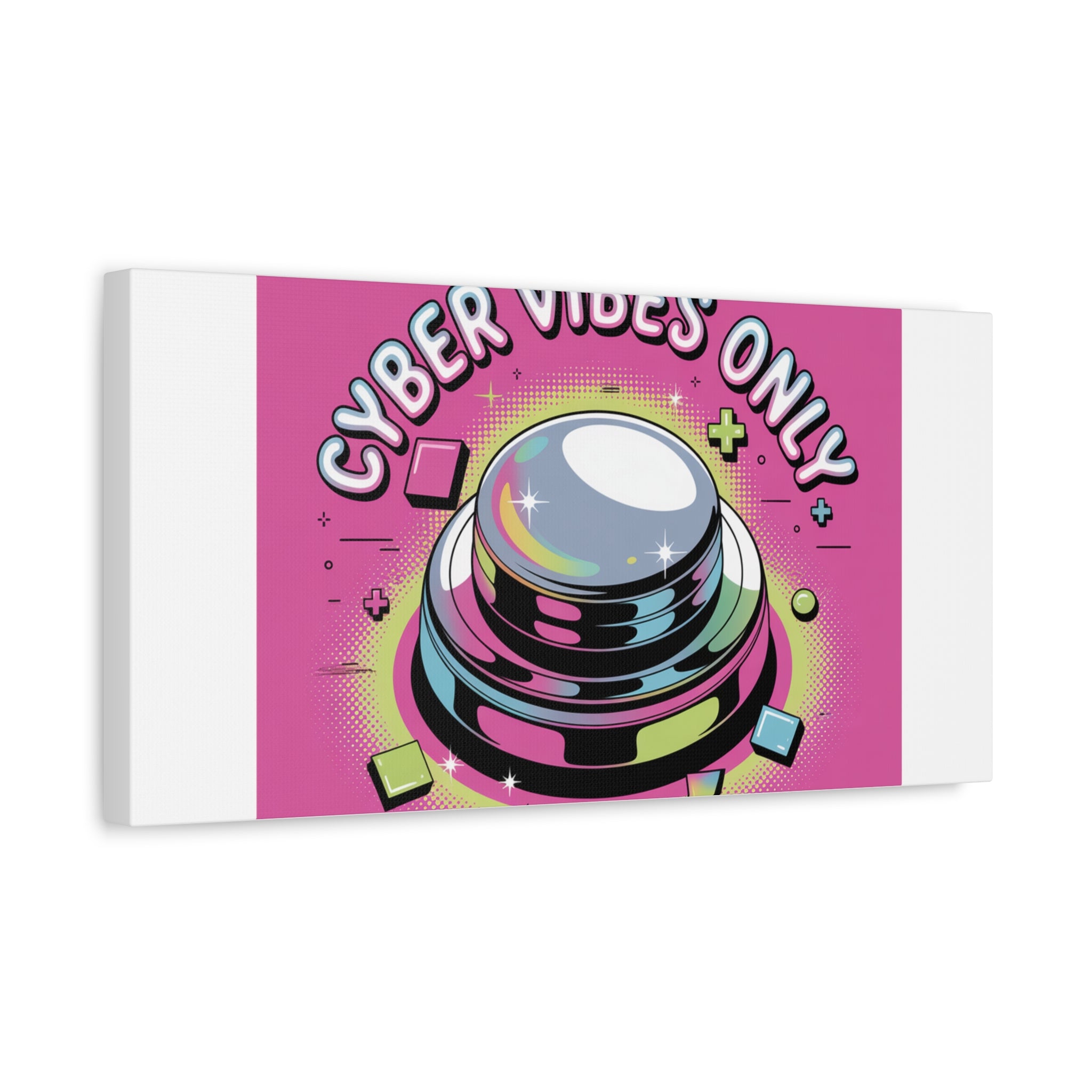 Cyber Vibes Only Canvas | Y2K cyber holo aesthetic, chrome text
