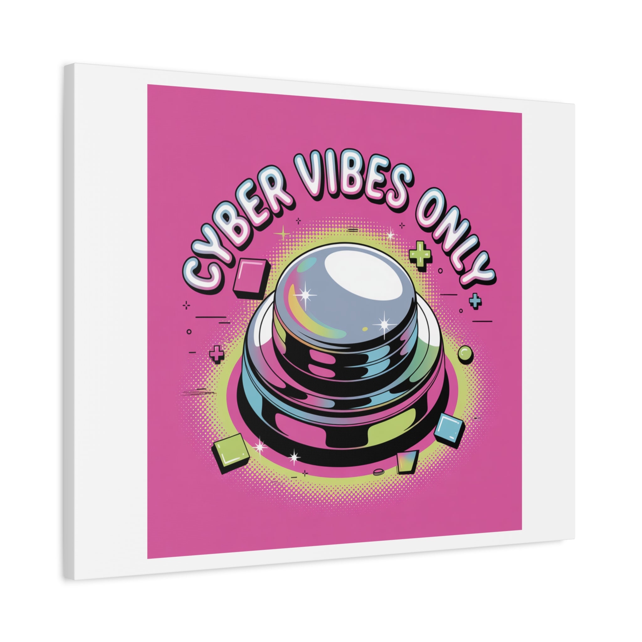Cyber Vibes Only Canvas | Y2K cyber holo aesthetic, chrome text