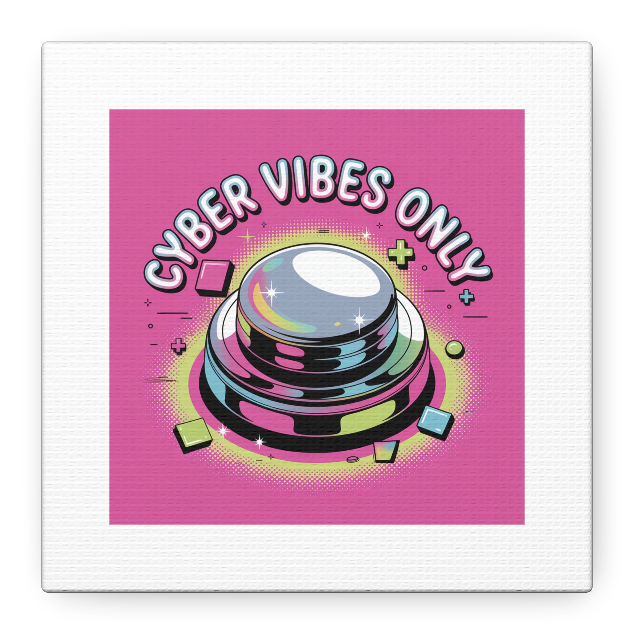 Cyber Vibes Only Canvas | Y2K cyber holo aesthetic, chrome text