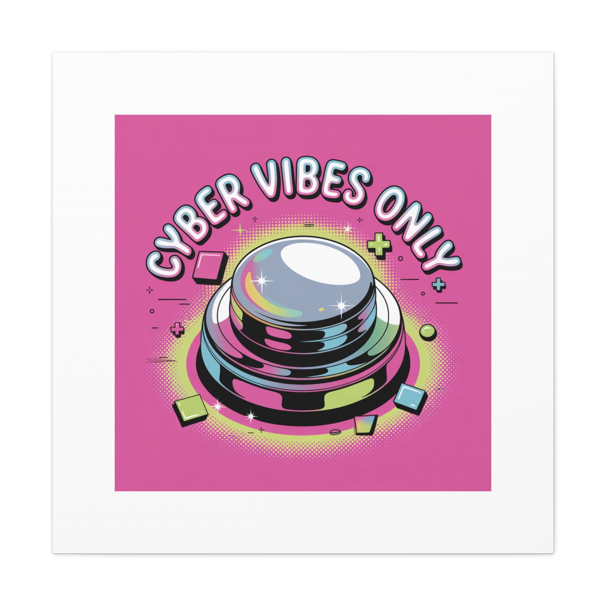 Cyber Vibes Only Canvas | Y2K cyber holo aesthetic, chrome text
