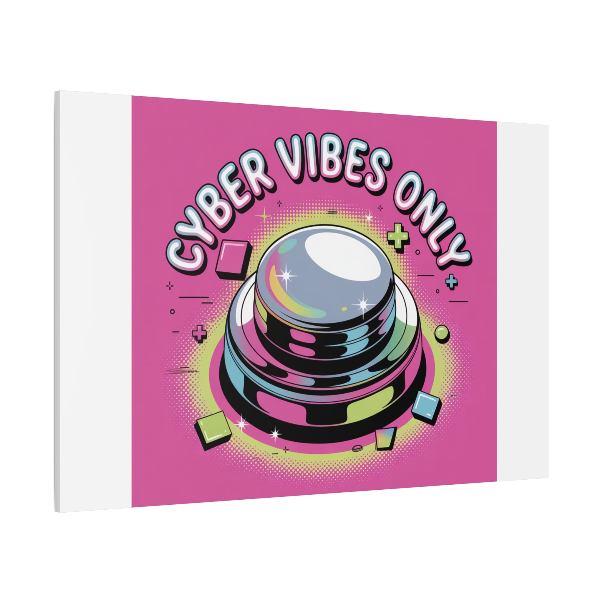 Cyber Vibes Only Canvas | Y2K cyber holo aesthetic, chrome text