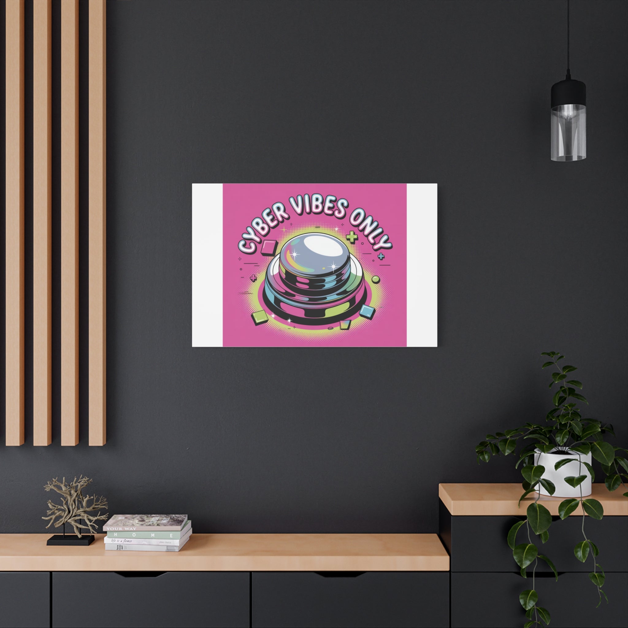 Cyber Vibes Only Canvas | Y2K cyber holo aesthetic, chrome text