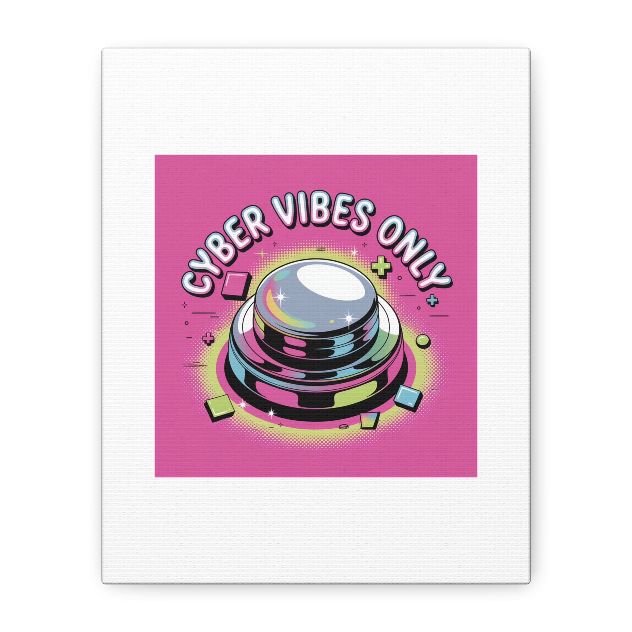 Cyber Vibes Only Canvas | Y2K cyber holo aesthetic, chrome text