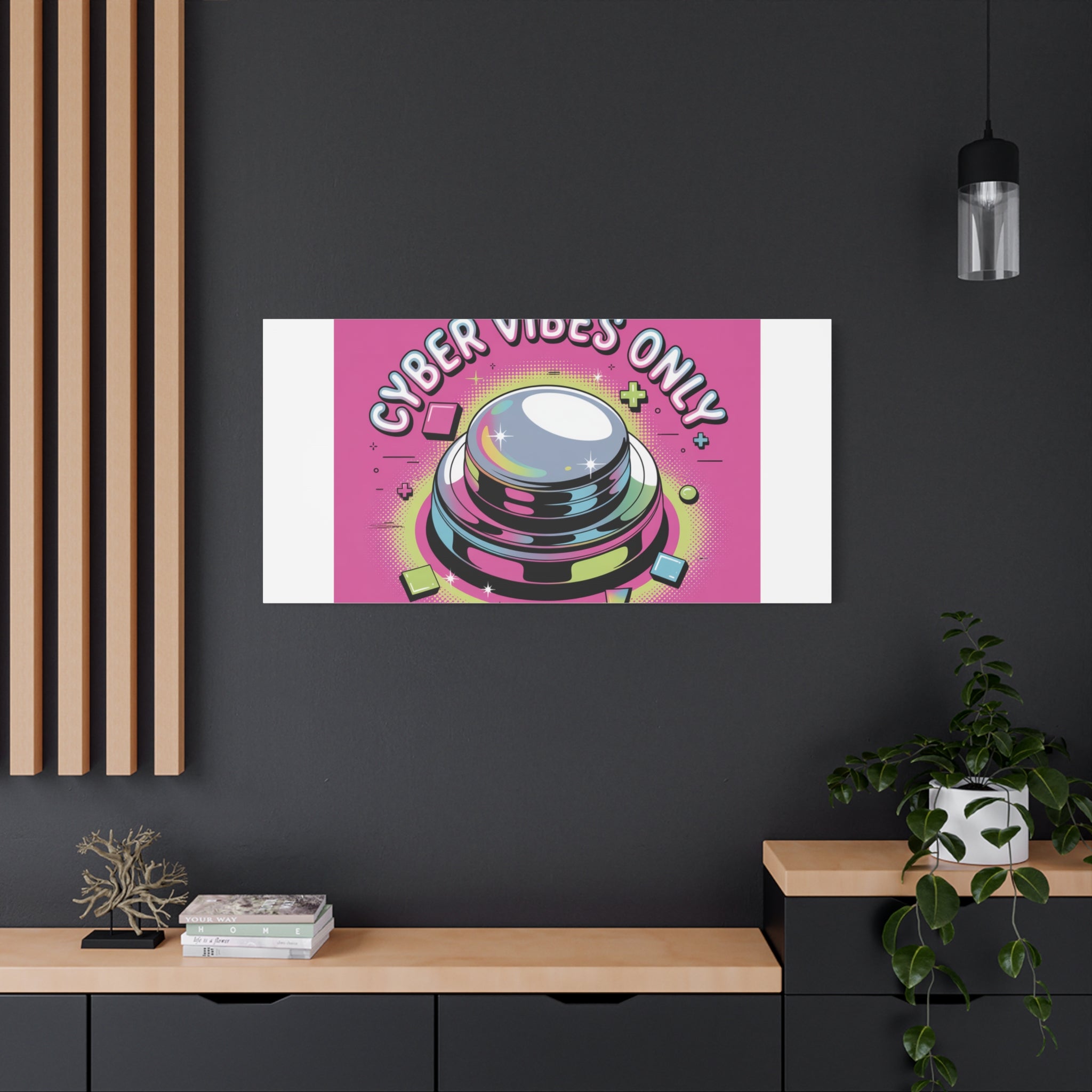 Cyber Vibes Only Canvas | Y2K cyber holo aesthetic, chrome text