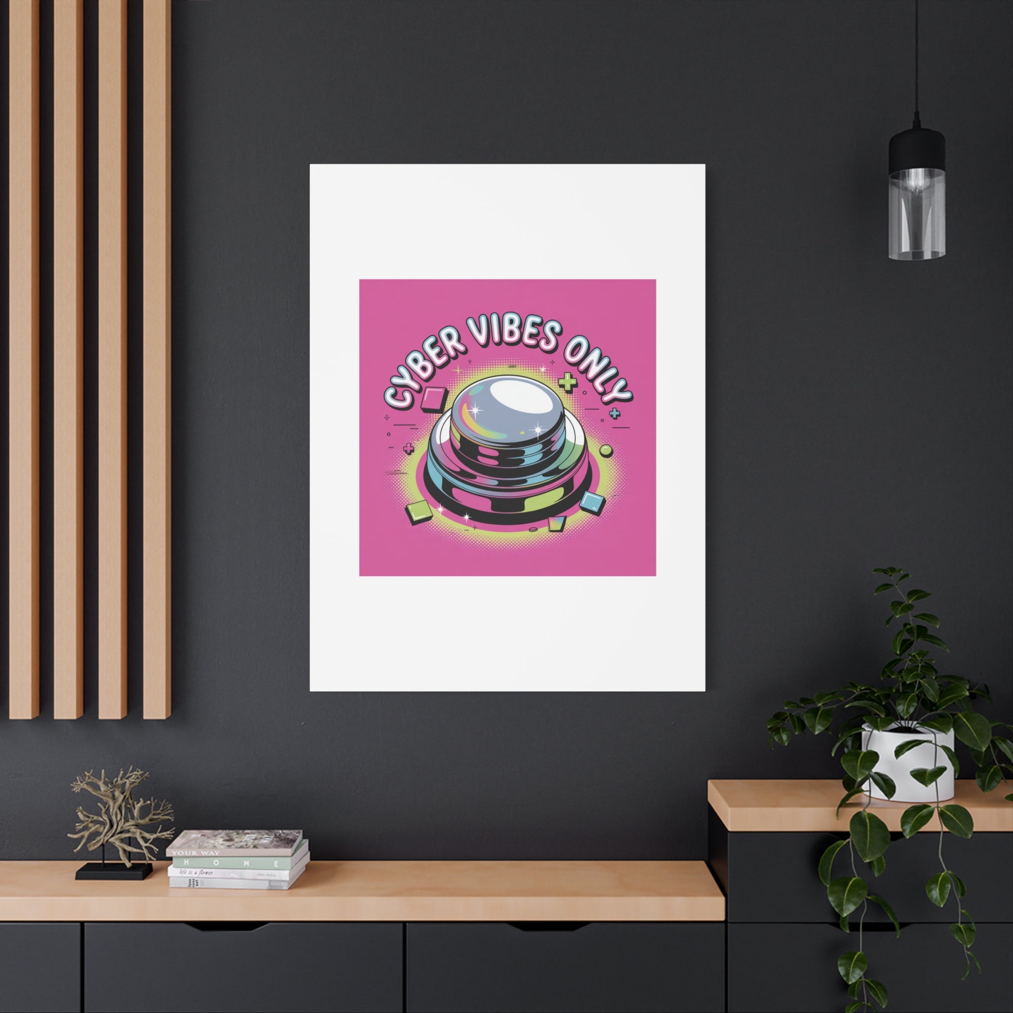 Cyber Vibes Only Canvas | Y2K cyber holo aesthetic, chrome text