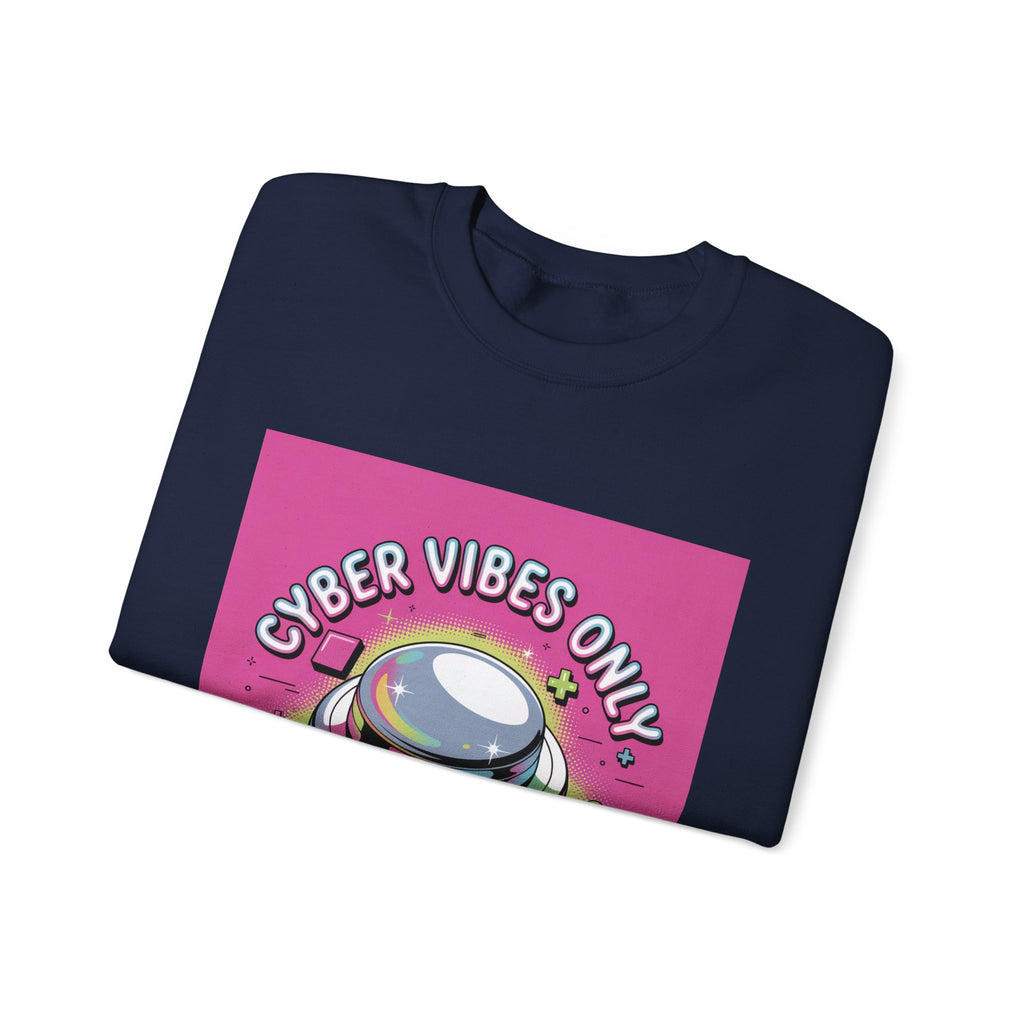 Cyber Vibes Only Crewneck Sweatshirt | Y2K cyber holo aesthetic, chrome text