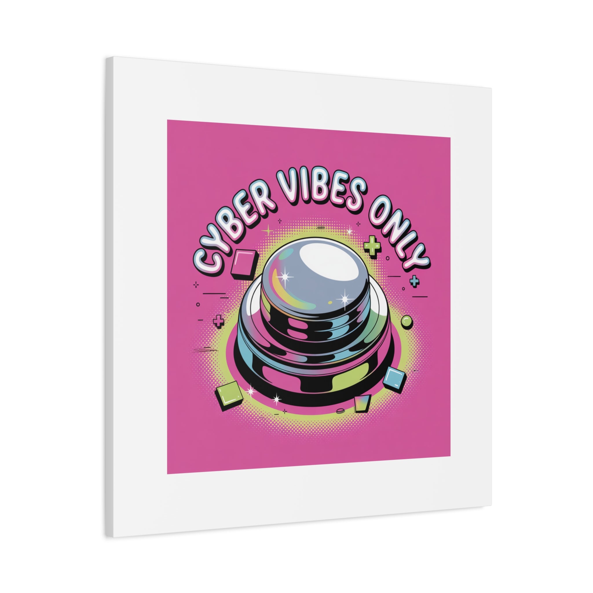 Cyber Vibes Only Canvas | Y2K cyber holo aesthetic, chrome text