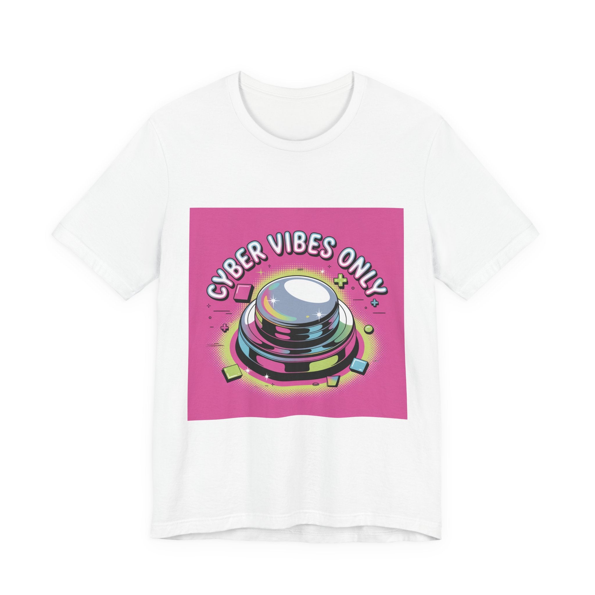 Cyber Vibes Only T-Shirt | Y2K Cyber Holo, Retro Tech Chrome Text