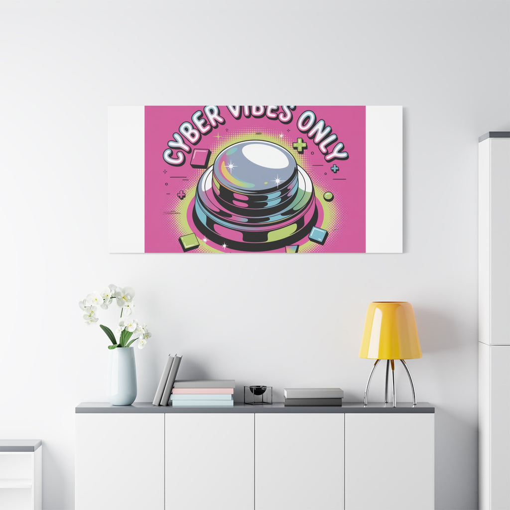 Cyber Vibes Only Canvas | Y2K cyber holo aesthetic, chrome text