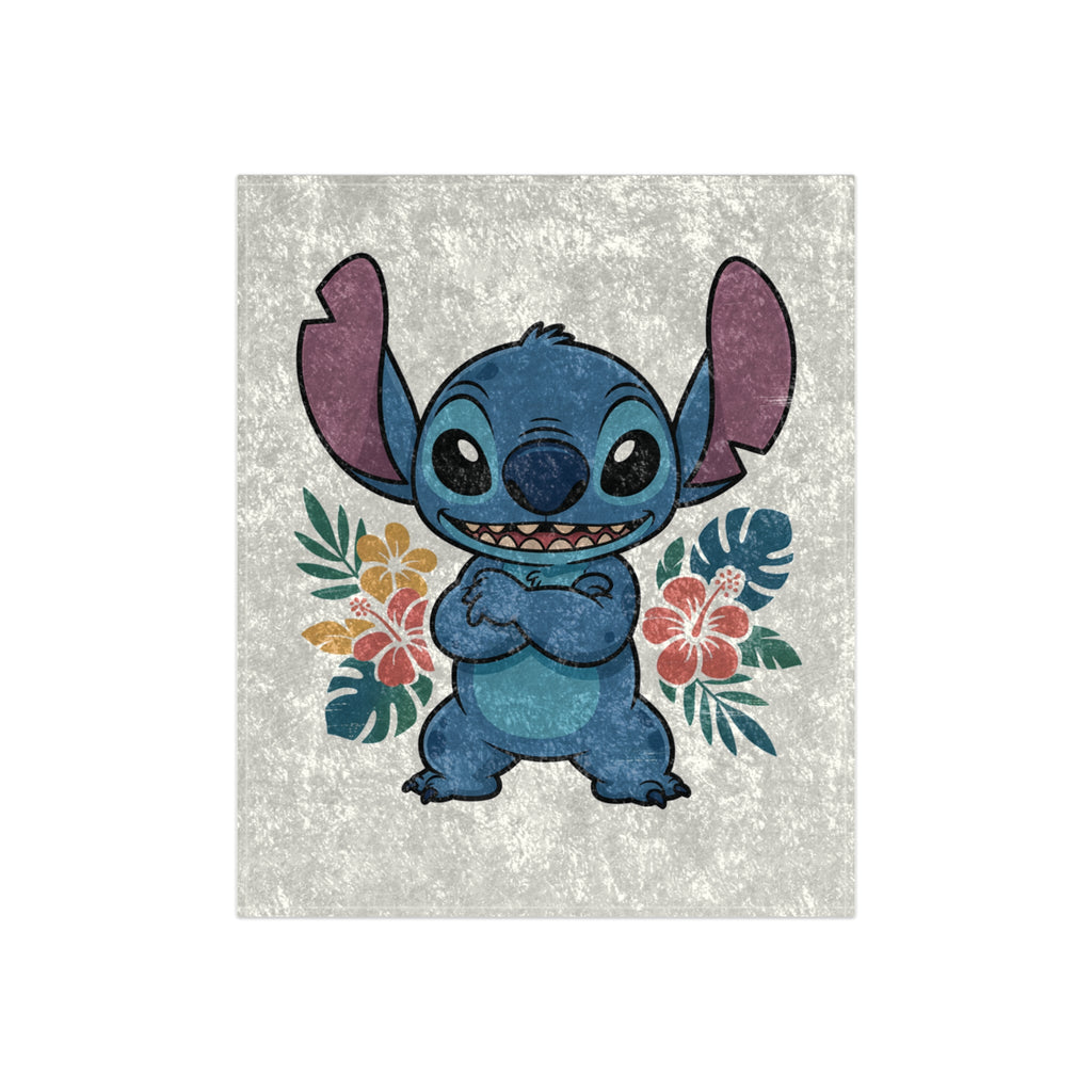 Crushed Velvet Blanket — Cute Stitch Character Floral Throw Blanket