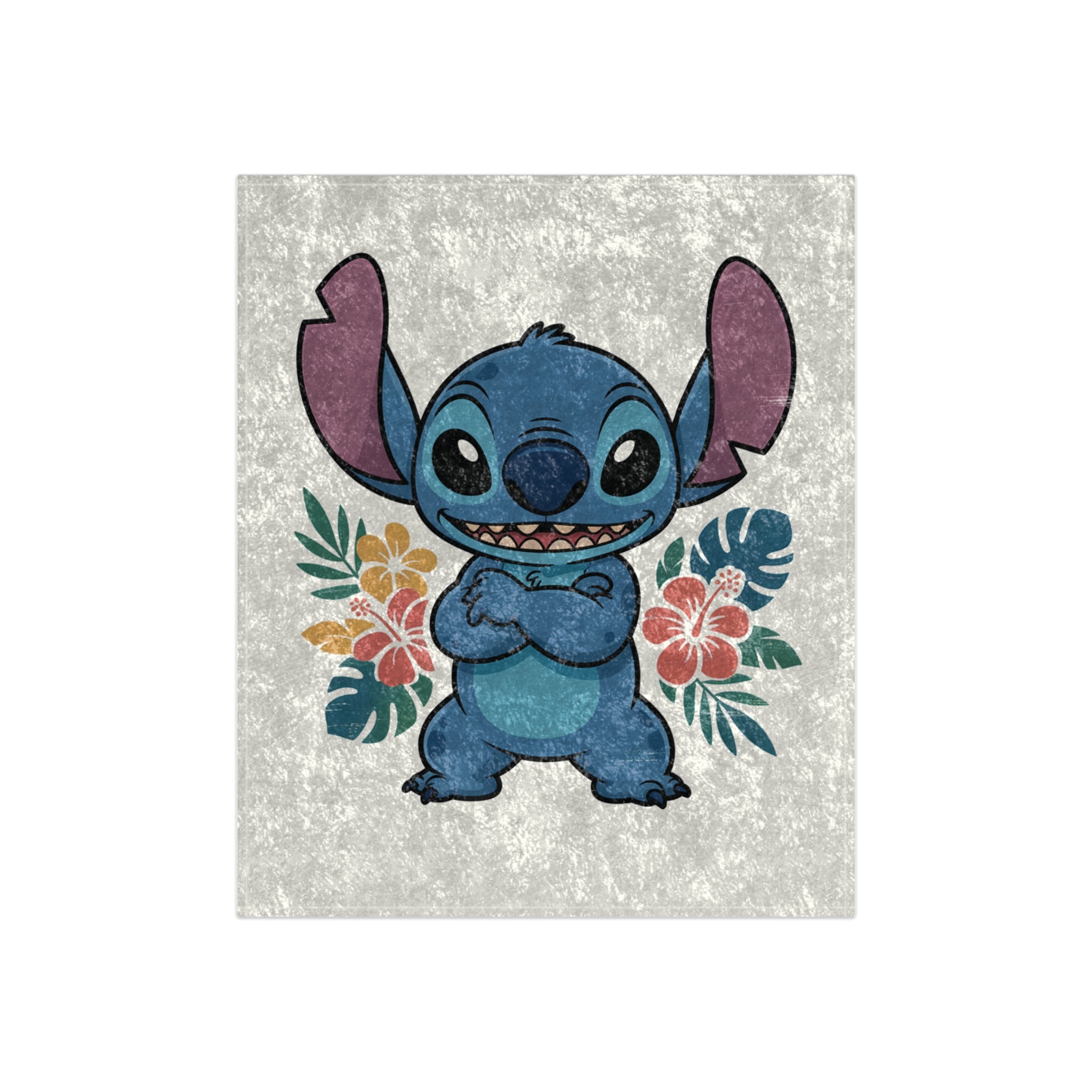 Crushed Velvet Blanket — Cute Stitch Character Floral Throw Blanket