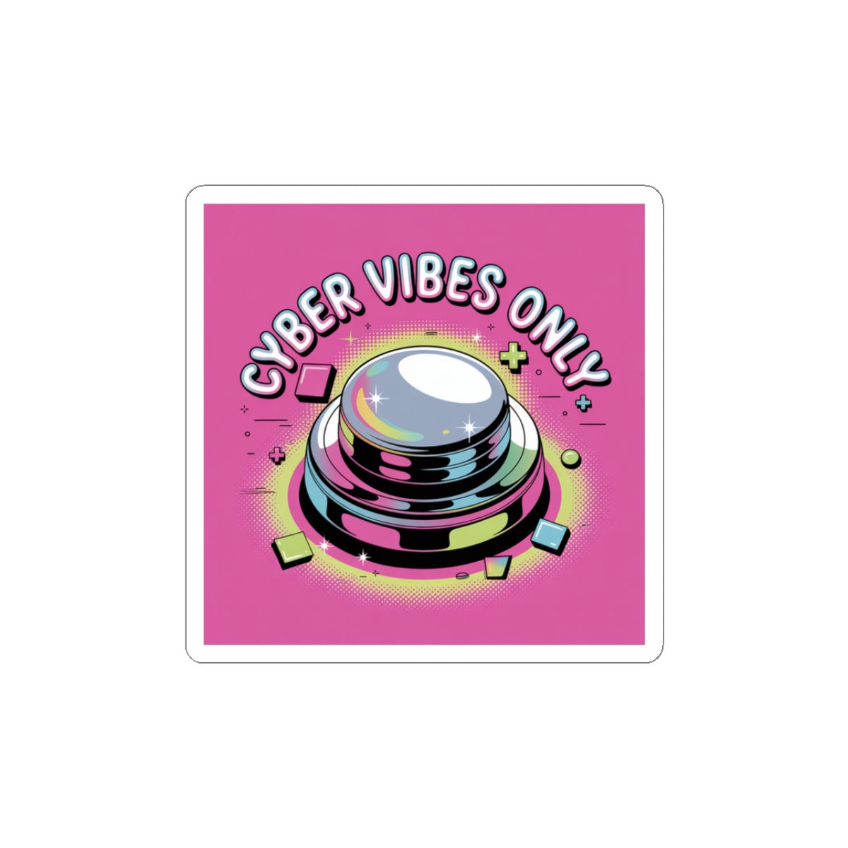 Cyber Vibes Only Sticker | Y2K cyber holo aesthetic, chrome text