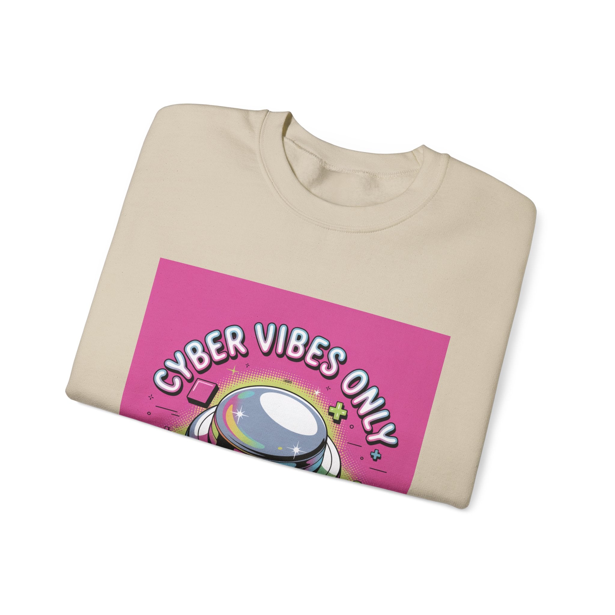 Cyber Vibes Only Crewneck Sweatshirt | Y2K cyber holo aesthetic, chrome text