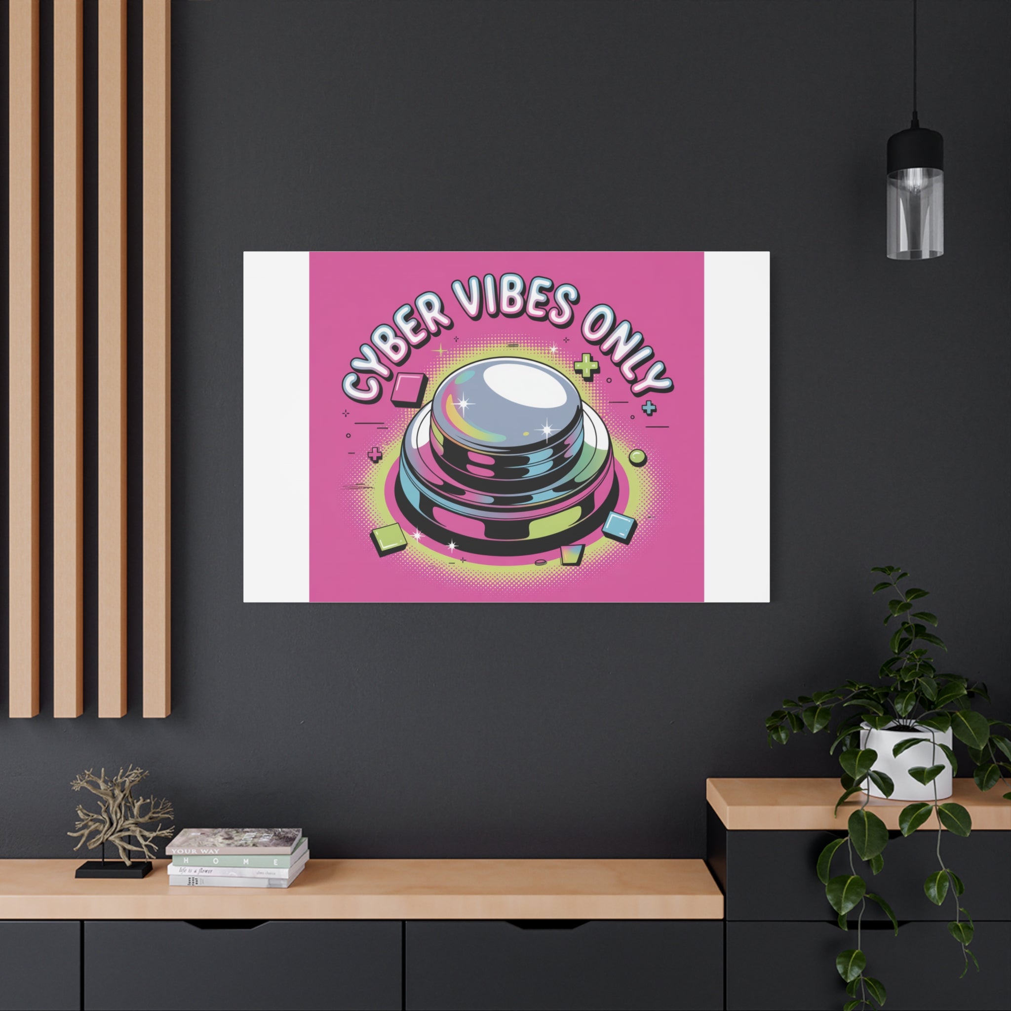 Cyber Vibes Only Canvas | Y2K cyber holo aesthetic, chrome text