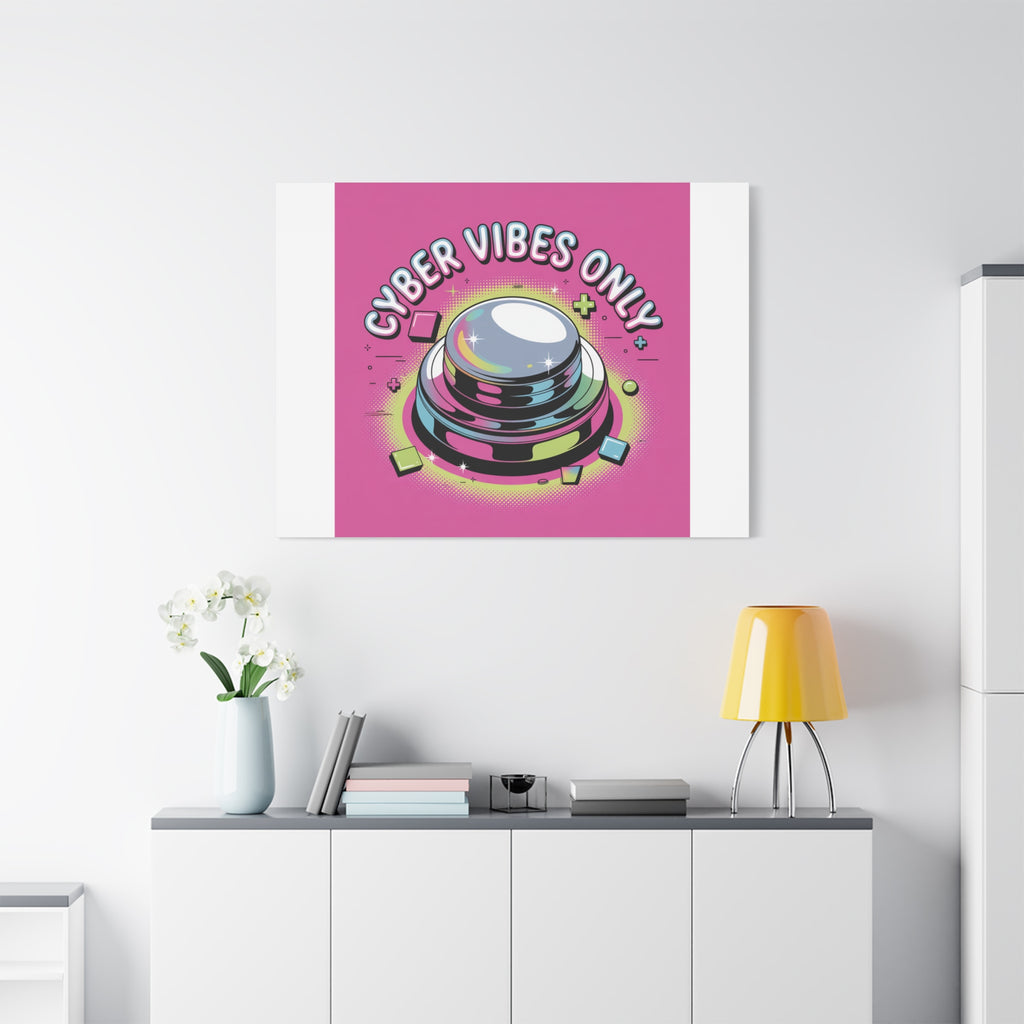 Cyber Vibes Only Canvas | Y2K cyber holo aesthetic, chrome text