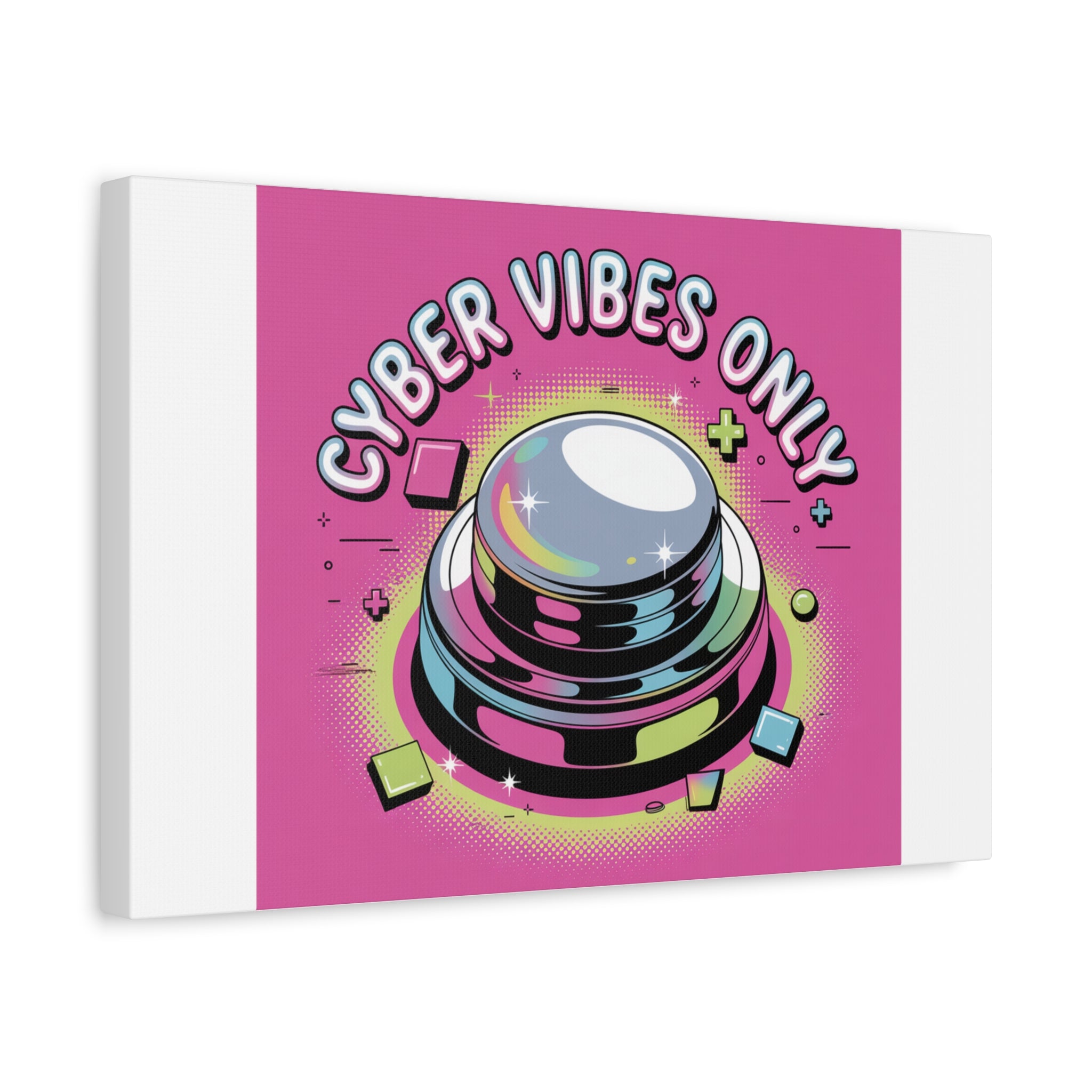 Cyber Vibes Only Canvas | Y2K cyber holo aesthetic, chrome text