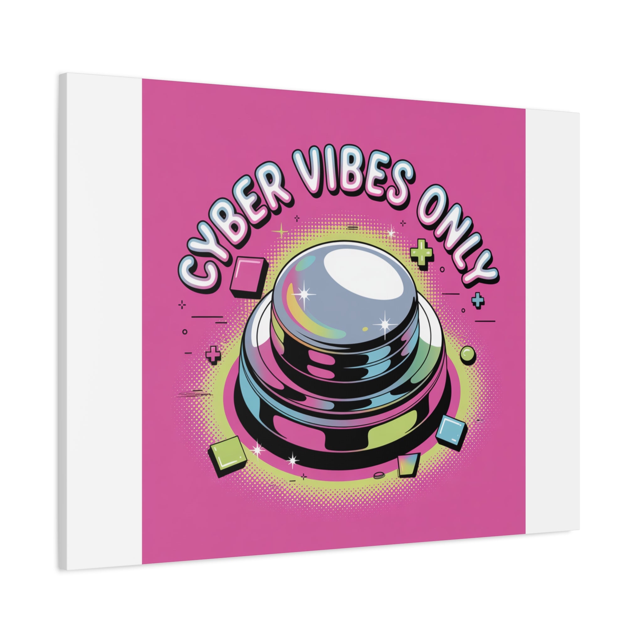 Cyber Vibes Only Canvas | Y2K cyber holo aesthetic, chrome text