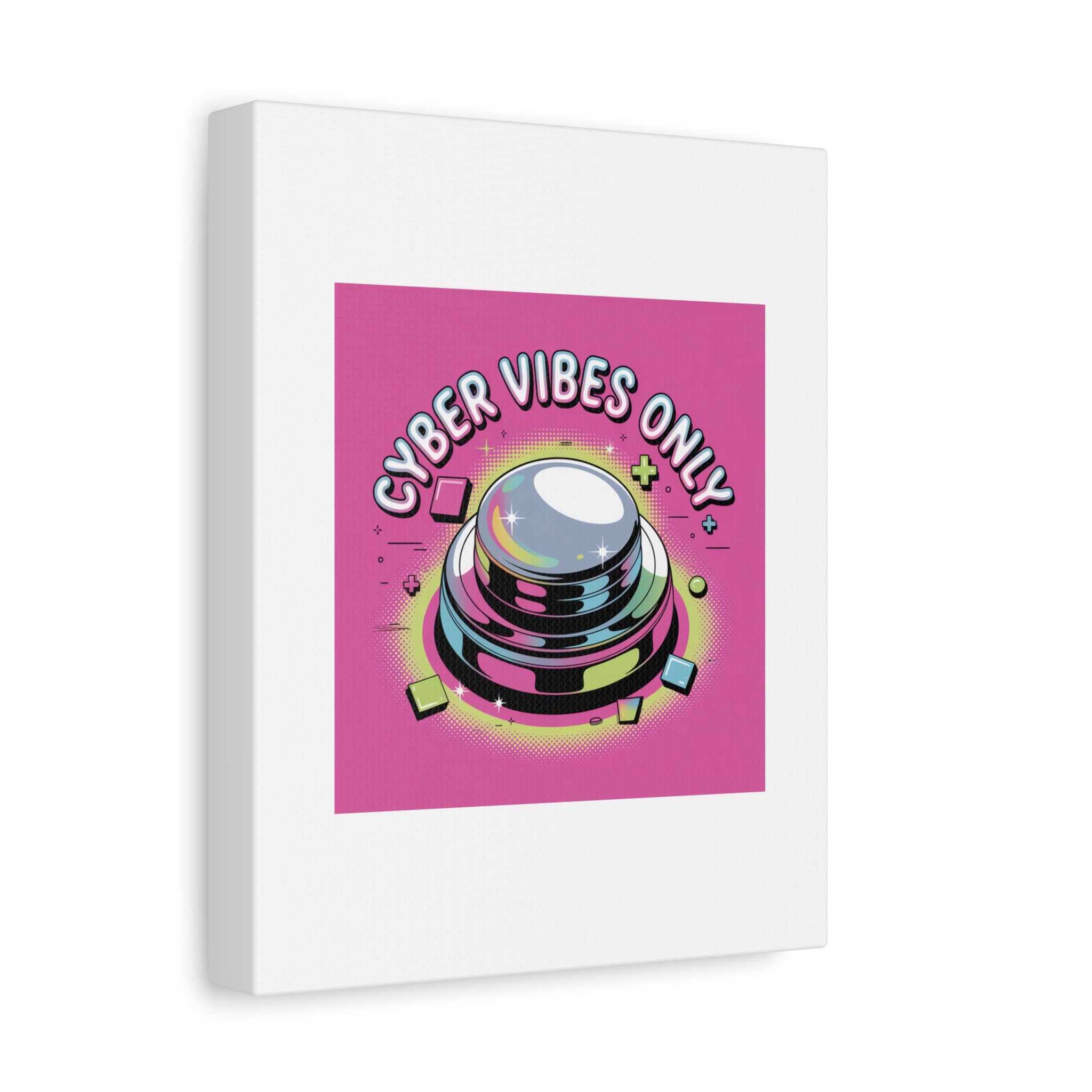 Cyber Vibes Only Canvas | Y2K cyber holo aesthetic, chrome text
