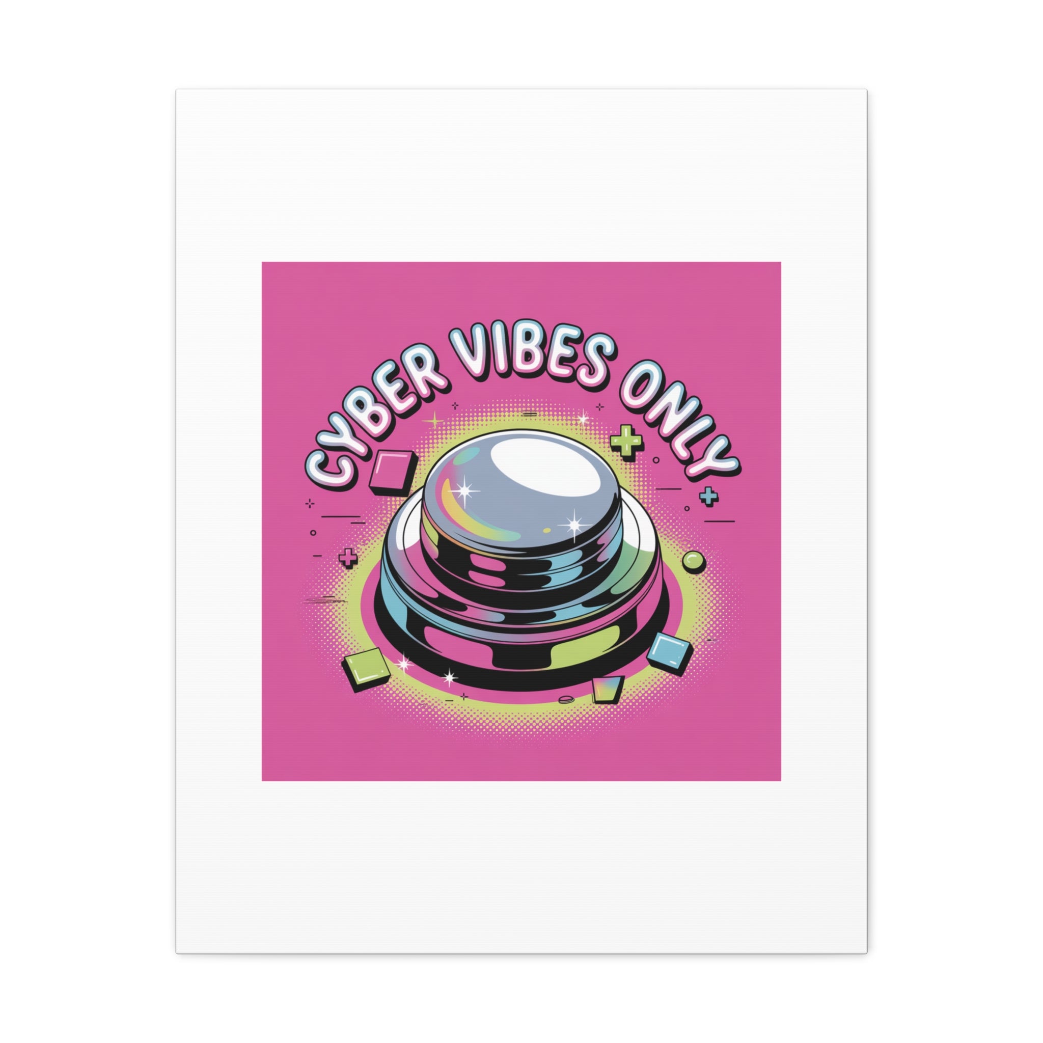 Cyber Vibes Only Canvas | Y2K cyber holo aesthetic, chrome text